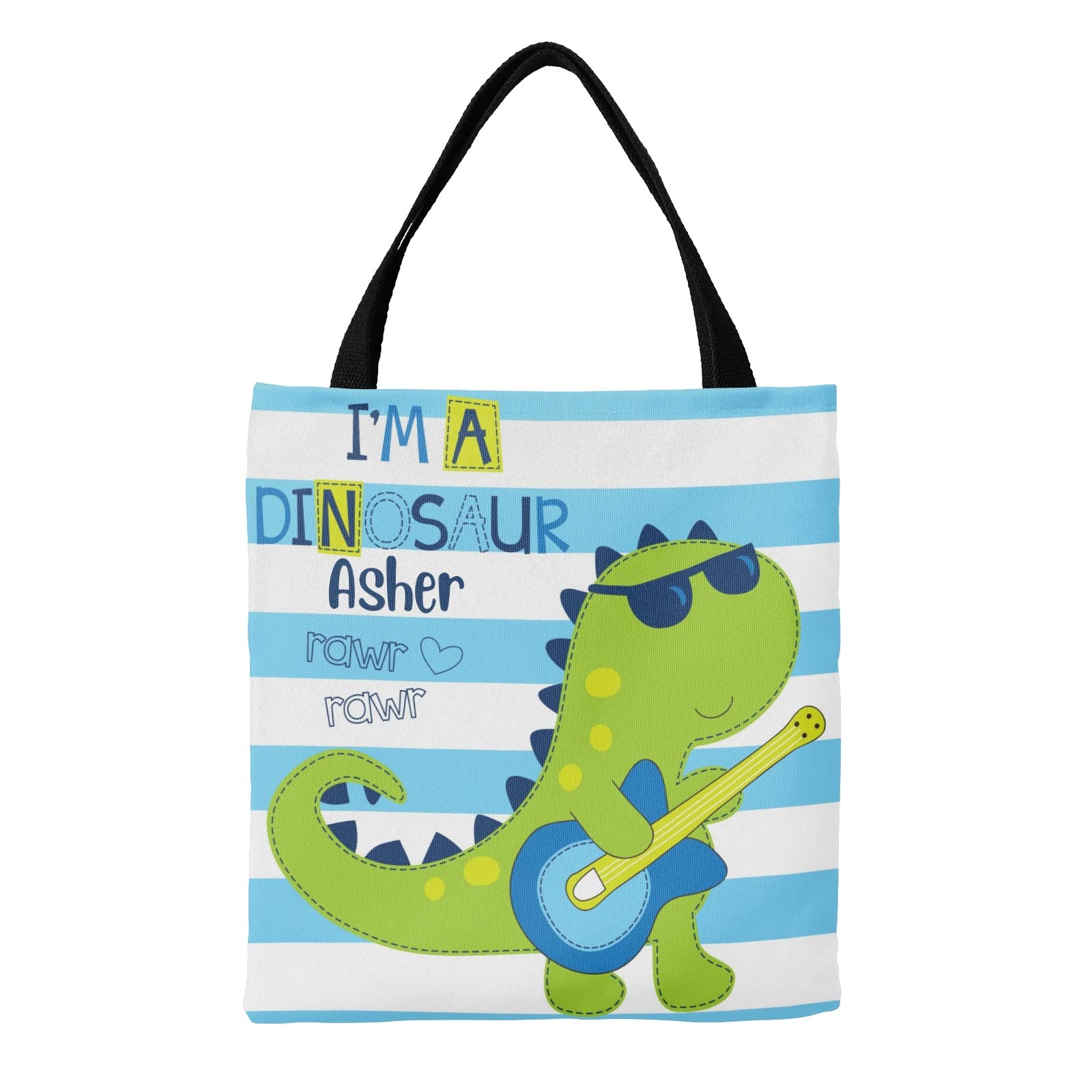 Dinosaur Pink Yellow Personalized Canvas Tote Bags - Reusable Shopping Bags for Women & Men, Eco-Friendly Grocery Tote, School Backpack & Travel Handbag Gift | Perfect for Grocery Shopping, Beach Trips & School Supplies