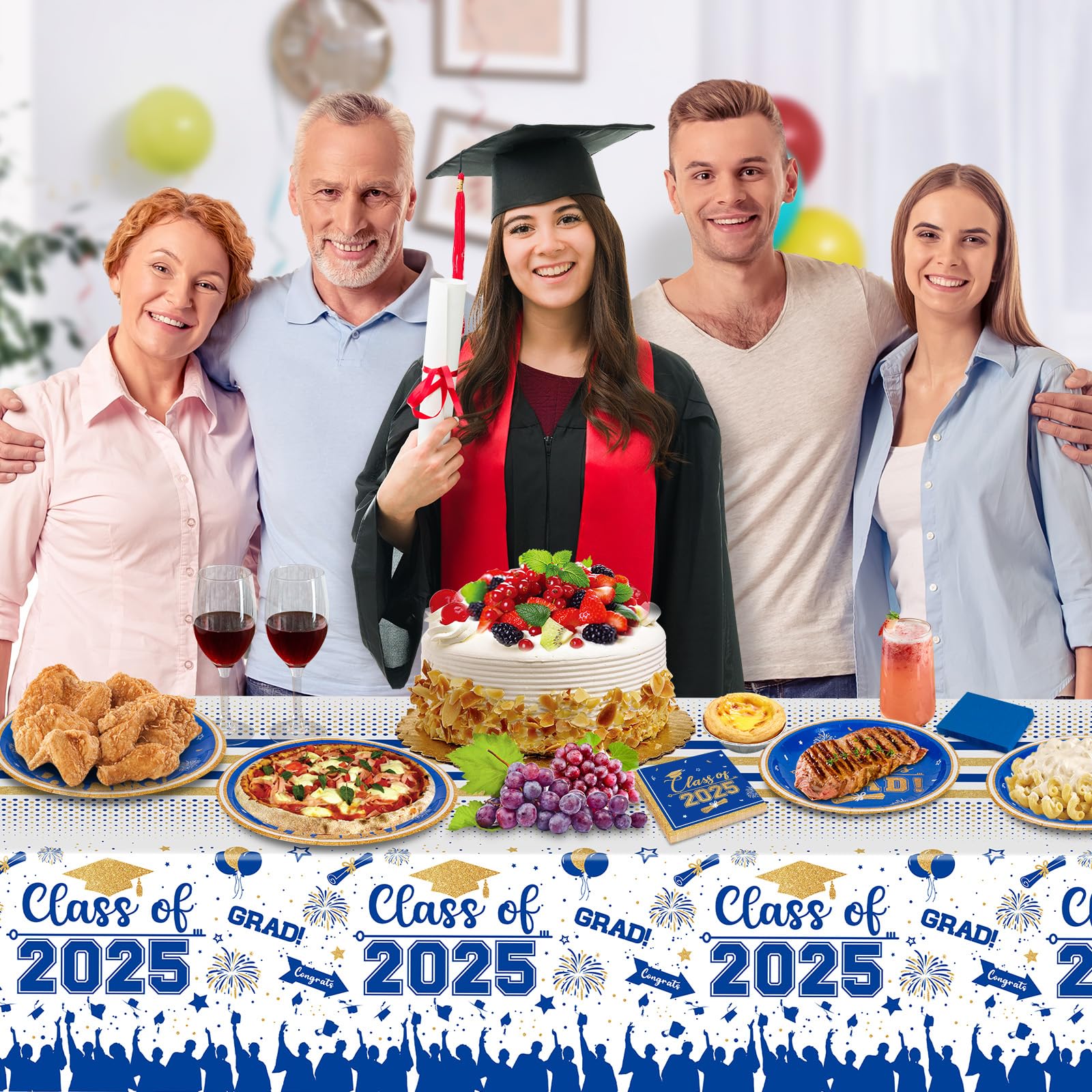 2025 Graduation Party Supplies - Class of 2025 Blue & Gold Disposable Paper Plates & Cocktail Napkins Set (Serves 25) - Perfect for Graduation Decorations, Celebrations & Commencement Parties