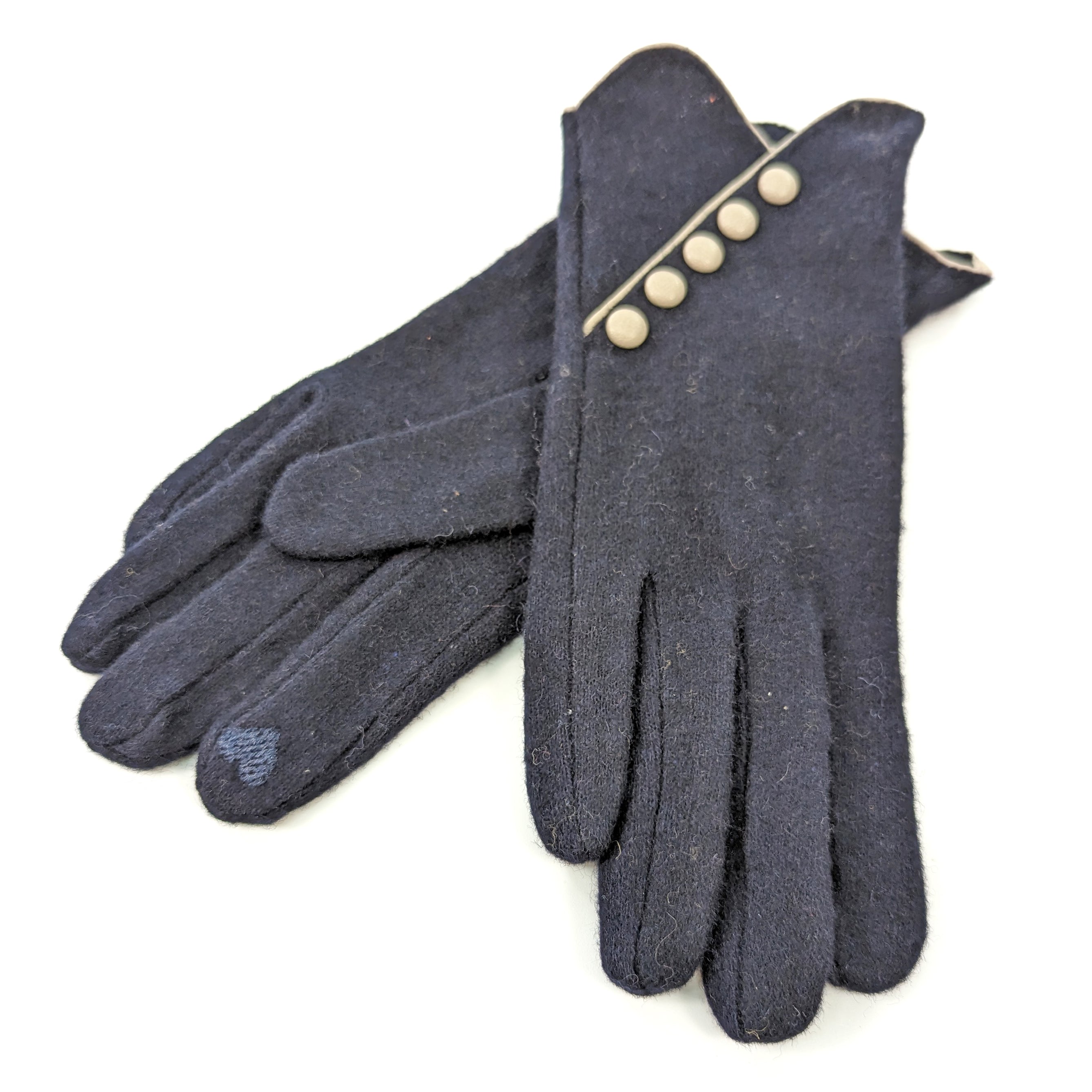 Premium Diagonal Button Detail Gloves - Navy Blue Winter Fashion Accessory for Women & Men | Outdoor Activities, Driving, Cold Weather Protection