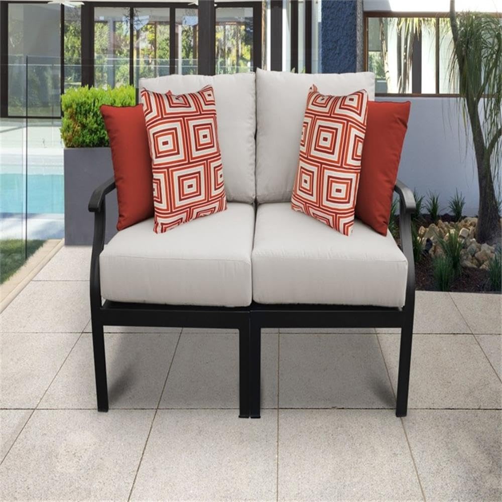 TK Classics Kathy Ireland Madison Ave. 2-Piece Aluminum Patio Furniture Set in Beige - Outdoor Dining Set for Garden, Poolside & Backyard Relaxation