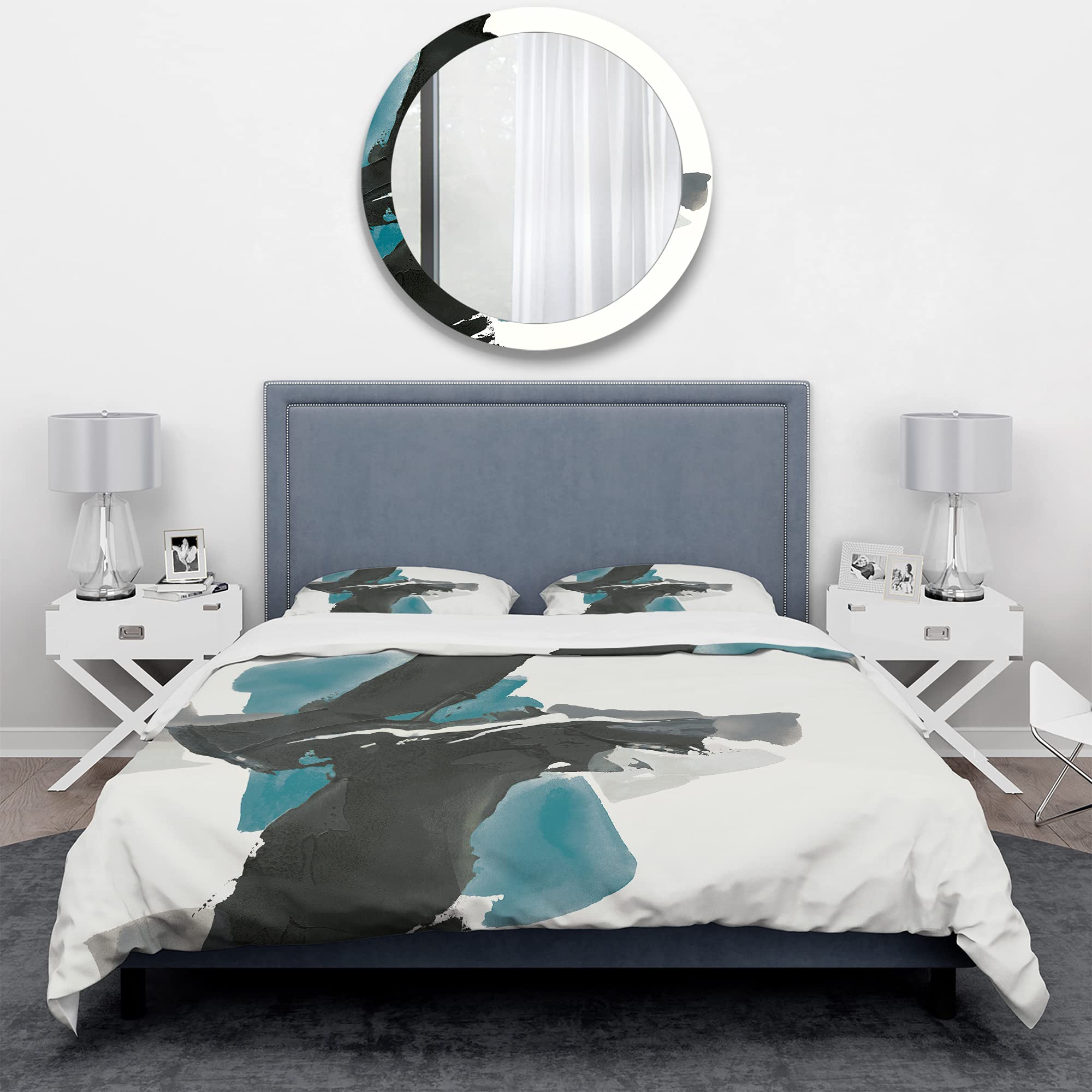 Geometric Black & Teal Duvet Cover Set King - Modern Abstract Bedding for All Seasons