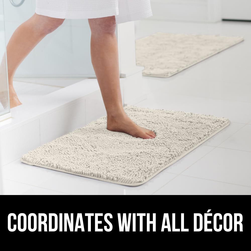 Gorilla Grip Bath Rug Mat 36x24 Inches - Super Soft Absorbent Chenille Shower Mat with Non-Slip Rubber Backing, Quick Dry Microfiber Bathroom Floor Rug, Machine Washable - Ivory Cream - Perfect for Bathroom, Shower, and Vanity Areas