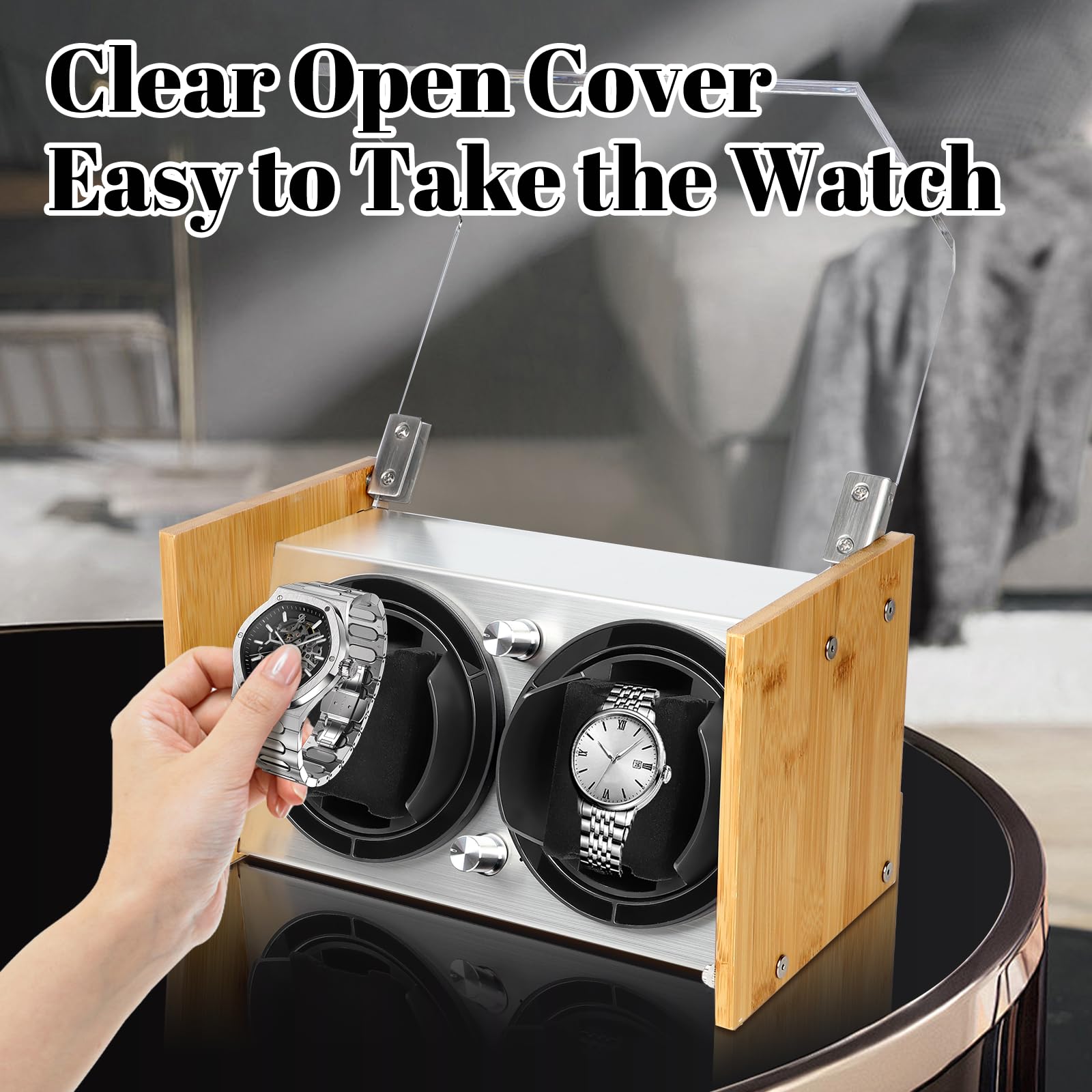 Premium Watch Winder for 2 Automatic Watches - Silent Bamboo Wooden Watch Box with 4 Rotation Modes & Quiet Motor | Perfect for Rolex, Omega & Luxury Watch Storage | Gift for Watch Collectors & Enthusiasts