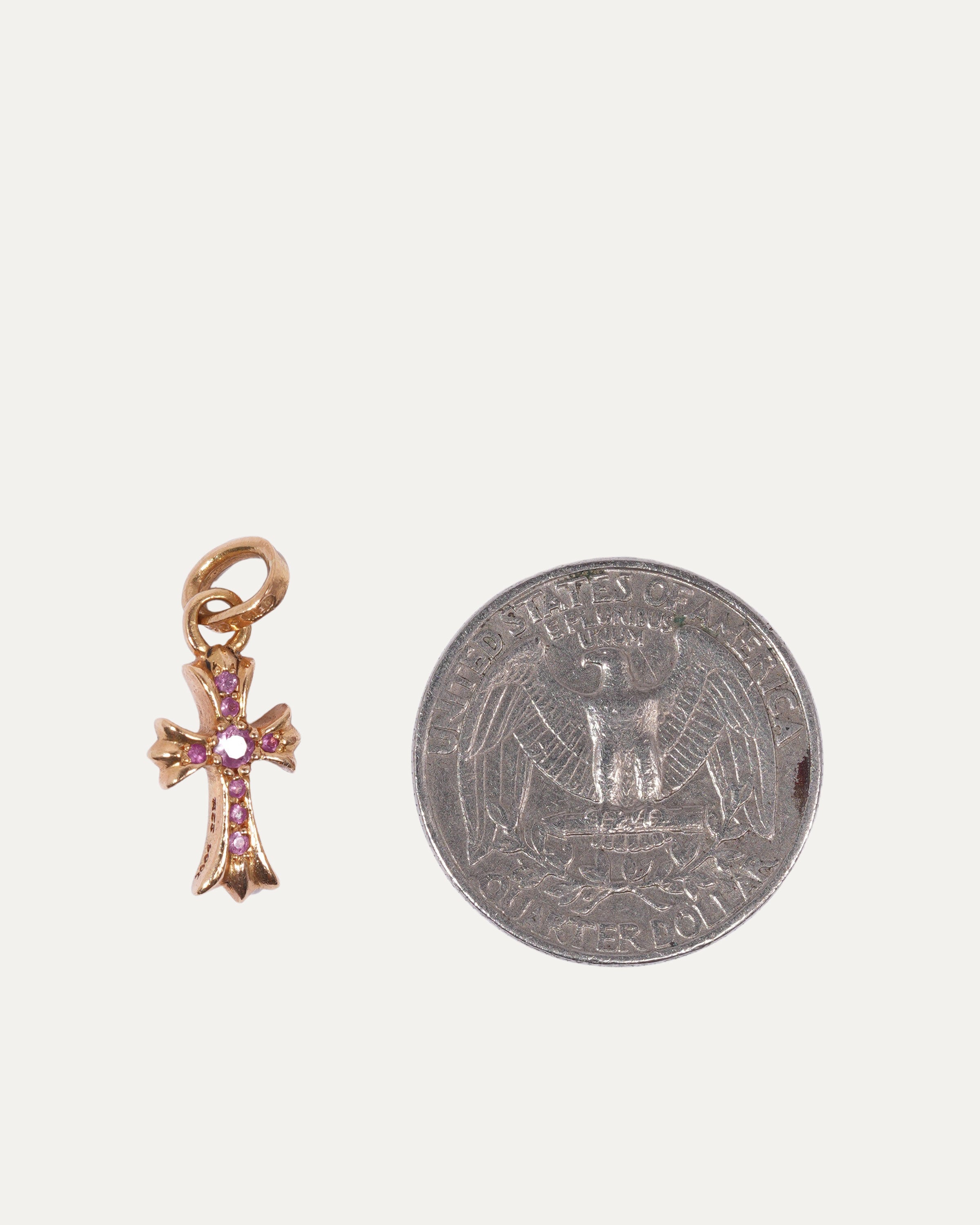 22k Gold Baby Fat Pink Sapphire Cross Charm Pendant - Elegant Jewelry Gift for Women, Perfect for Birthdays, Anniversaries & Special Occasions