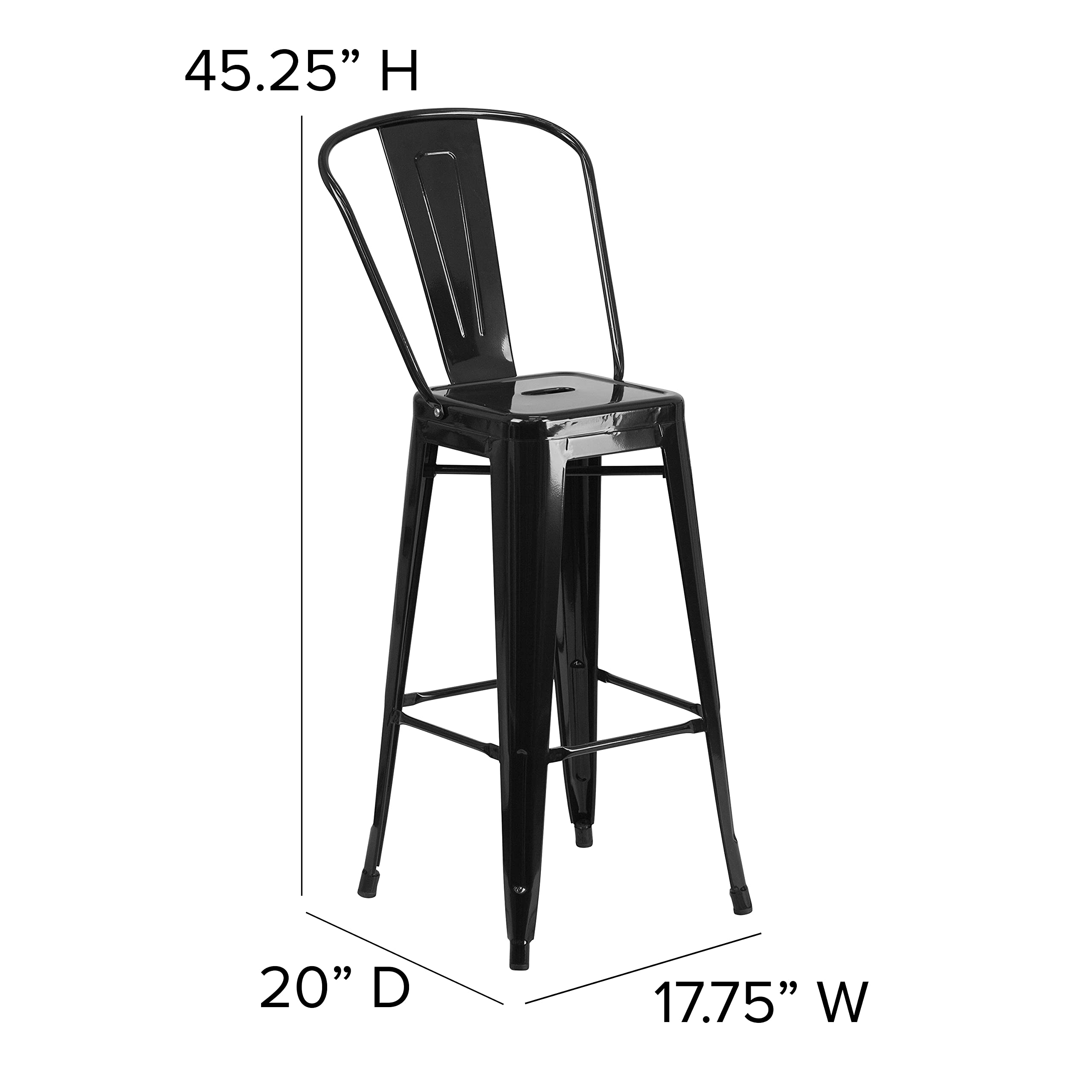 EMMA + OLIVER 30 Inch Black Metal Bar Stool with Back - Heavy Duty Commercial Grade Indoor Outdoor Counter Height Stool for Kitchen Island, Bar, Restaurant & Patio Use