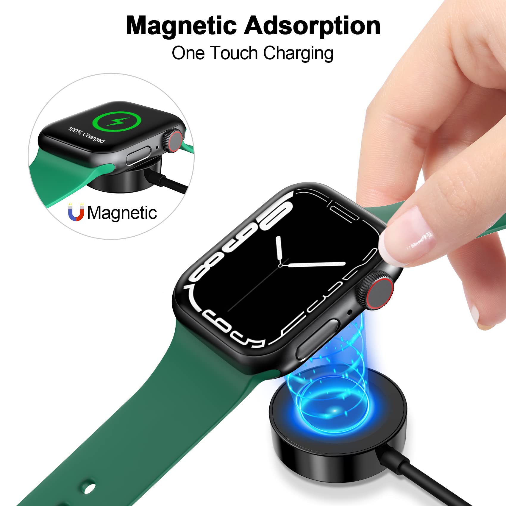 Magnetic Charging Cable for Apple Watch - USB C Wireless Charger Compatible with iWatch Series Ultra/10/9/8/7/6/SE/SE2/5/4 (3.3FT/1M, Black) - Perfect for Travel, Office & Nightstand Charging