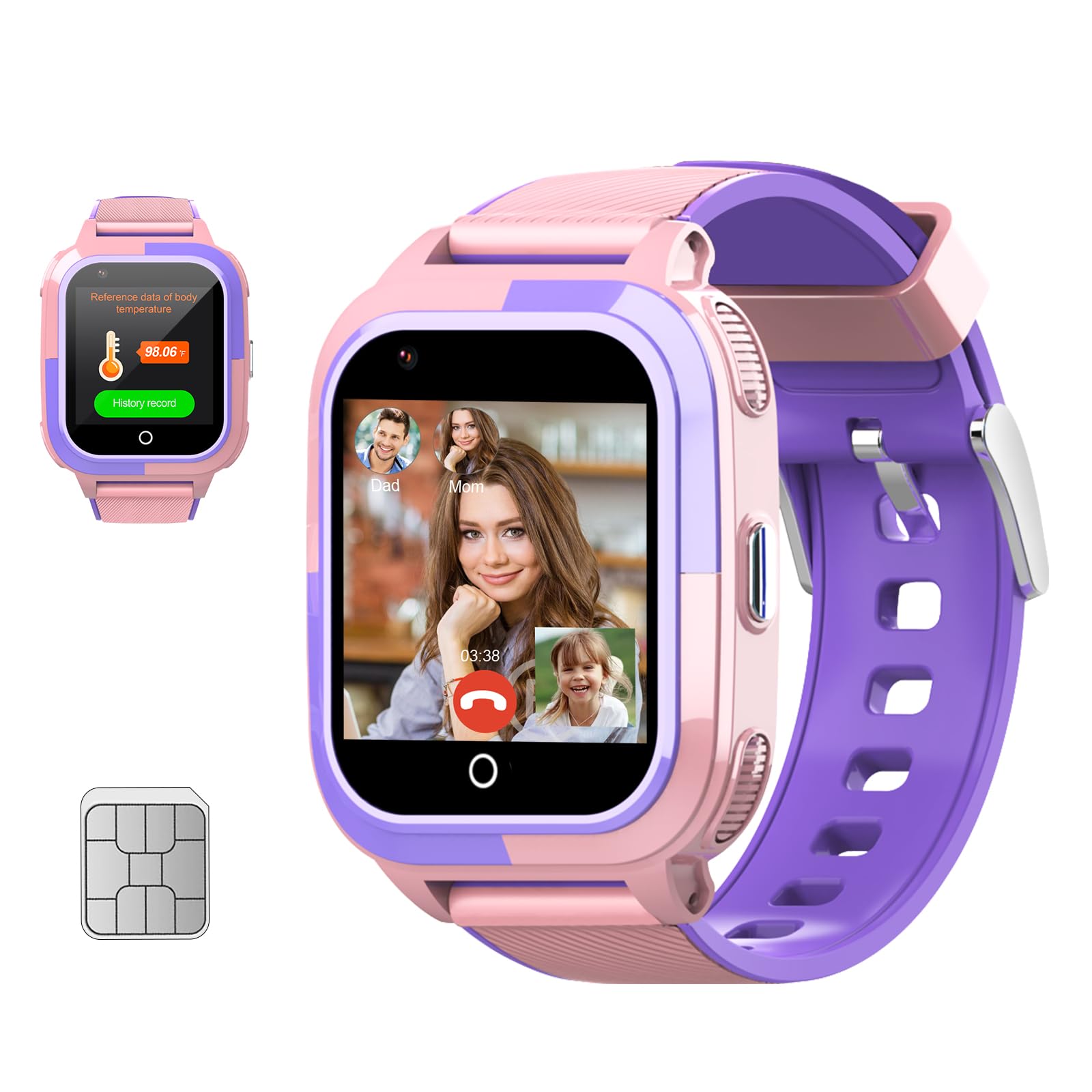 Wonlex Upgraded 4G Kids Smartwatch for Girls Age 6-15 - GPS Tracker, Heart Rate Monitor, SOS Camera, WhatsApp, Pedometer & Body Temperature - Pink Smart Watch for School, Play & Outdoor Safety
