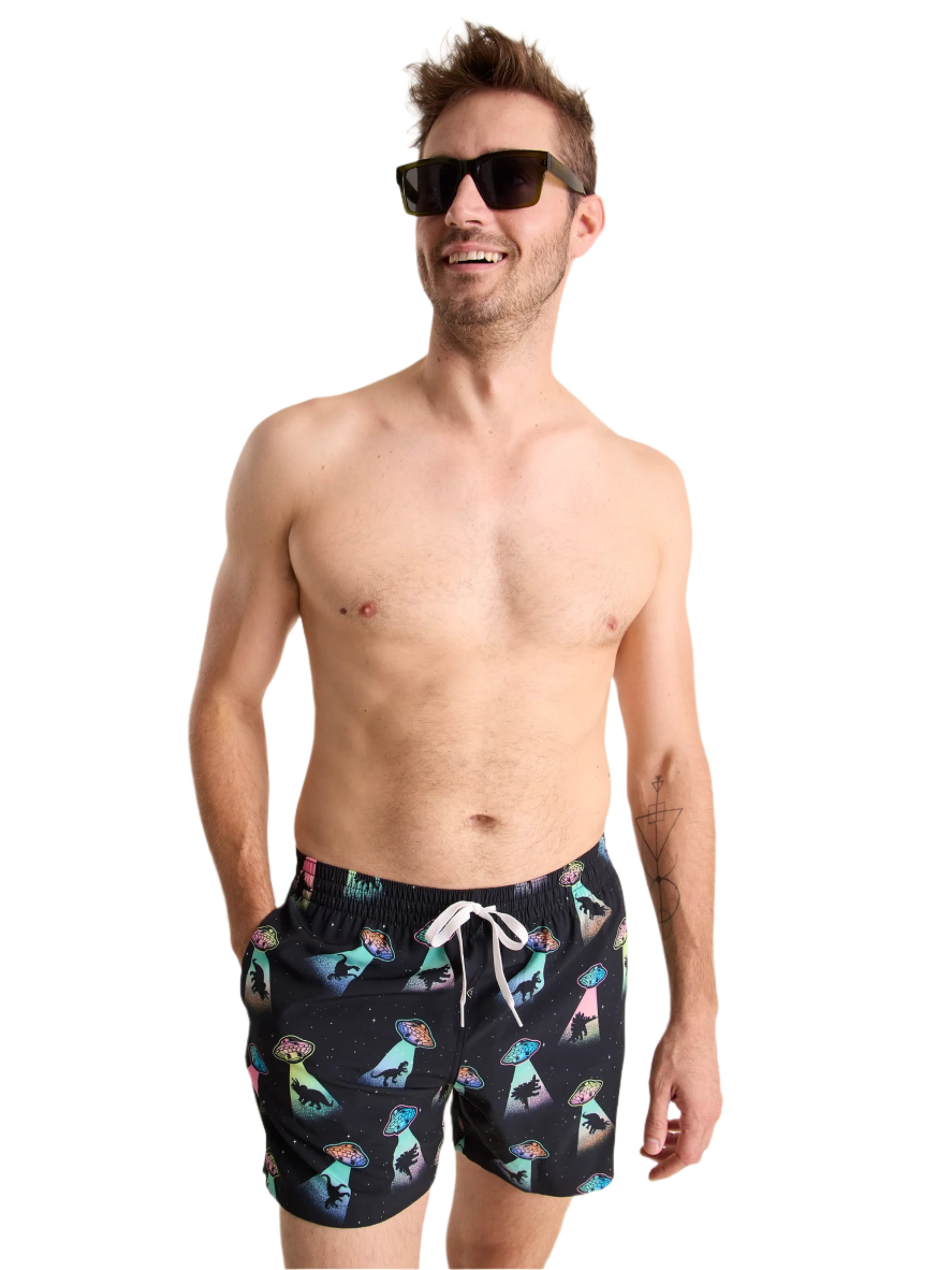 Chubbies 5.5 Inch The Beam Me Ups Swim Trunks - Black Plaid Pattern Quick-Dry Swim Shorts for Men | Perfect for Beach, Pool, and Summer Vacations