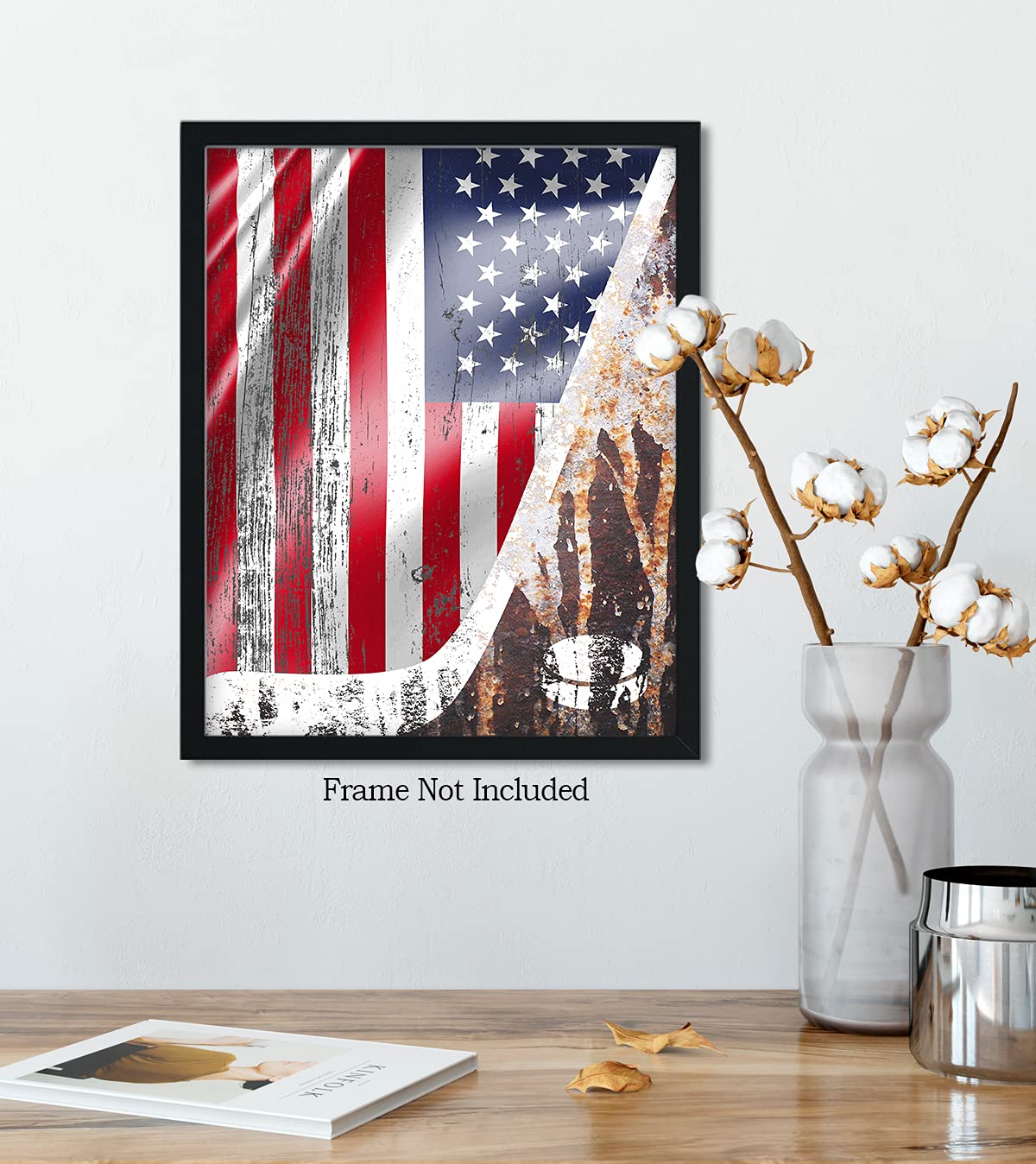 Govivo Ice Hockey USA Flag Wall Art Decor Print - Unframed Hockey Poster Printed on Premium Photo Paper - Perfect for Man Cave, Sports Bar, and Hockey Fan Gifts