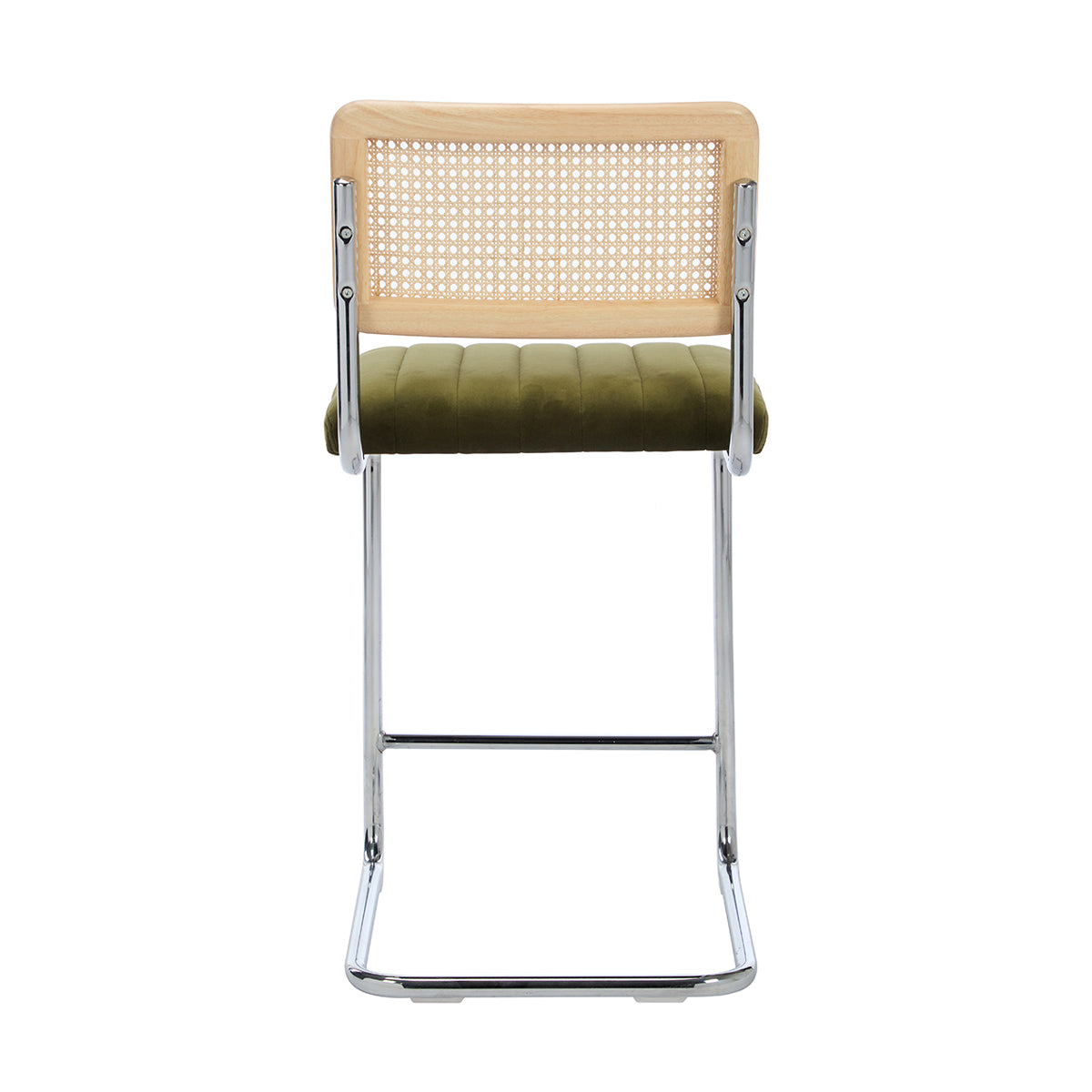 Blake Rattan Velvet Bar Stool - Modern Counter Height Barstool with Cushioned Seat - Perfect for Kitchen Island, Breakfast Nook & Home Bar Decor