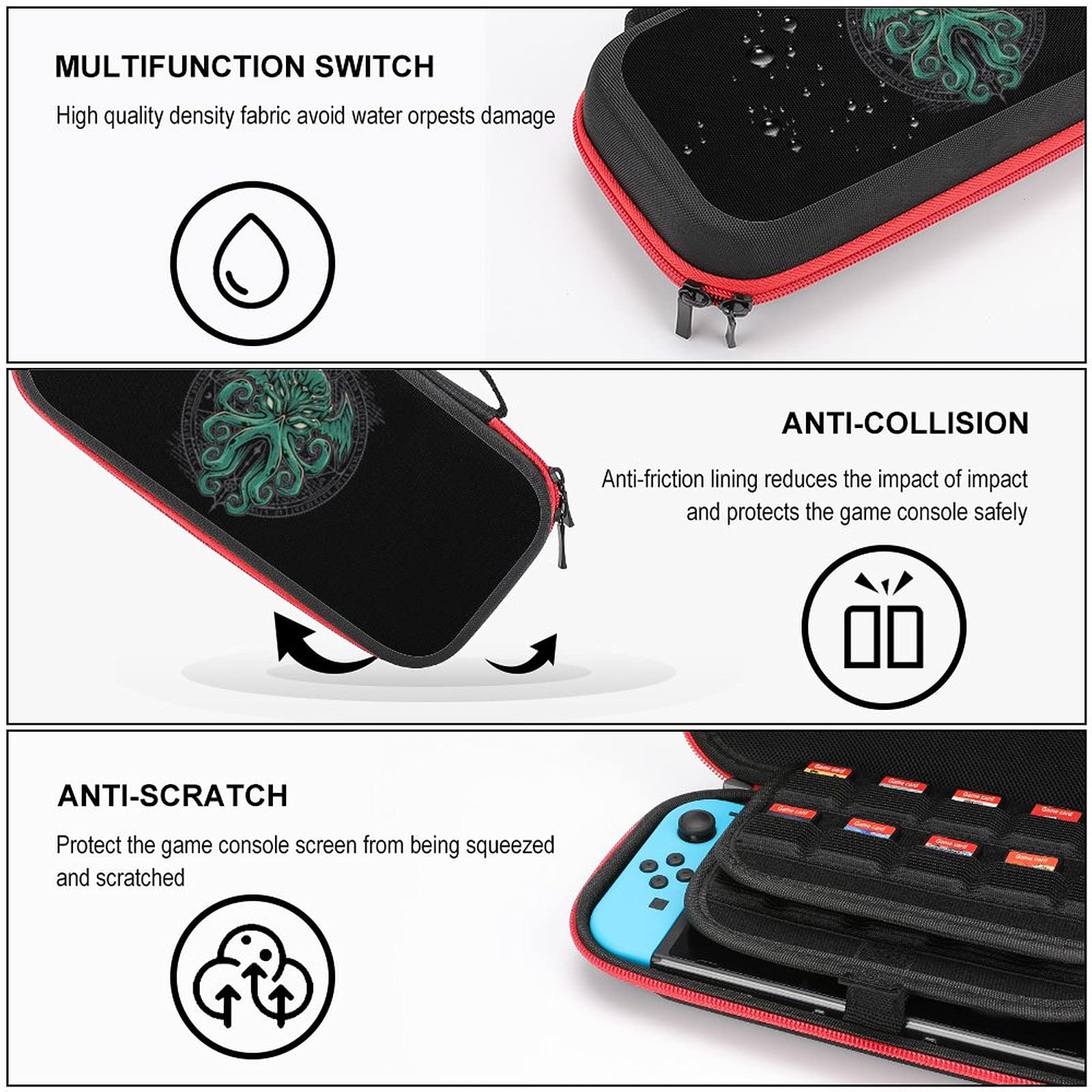 Cthulhu Travel Carrying Case for Nintendo Switch - Waterproof Tote Bag Holds 20 Game Cards & Accessories - Perfect for Gaming On The Go, Travel, and Commuting