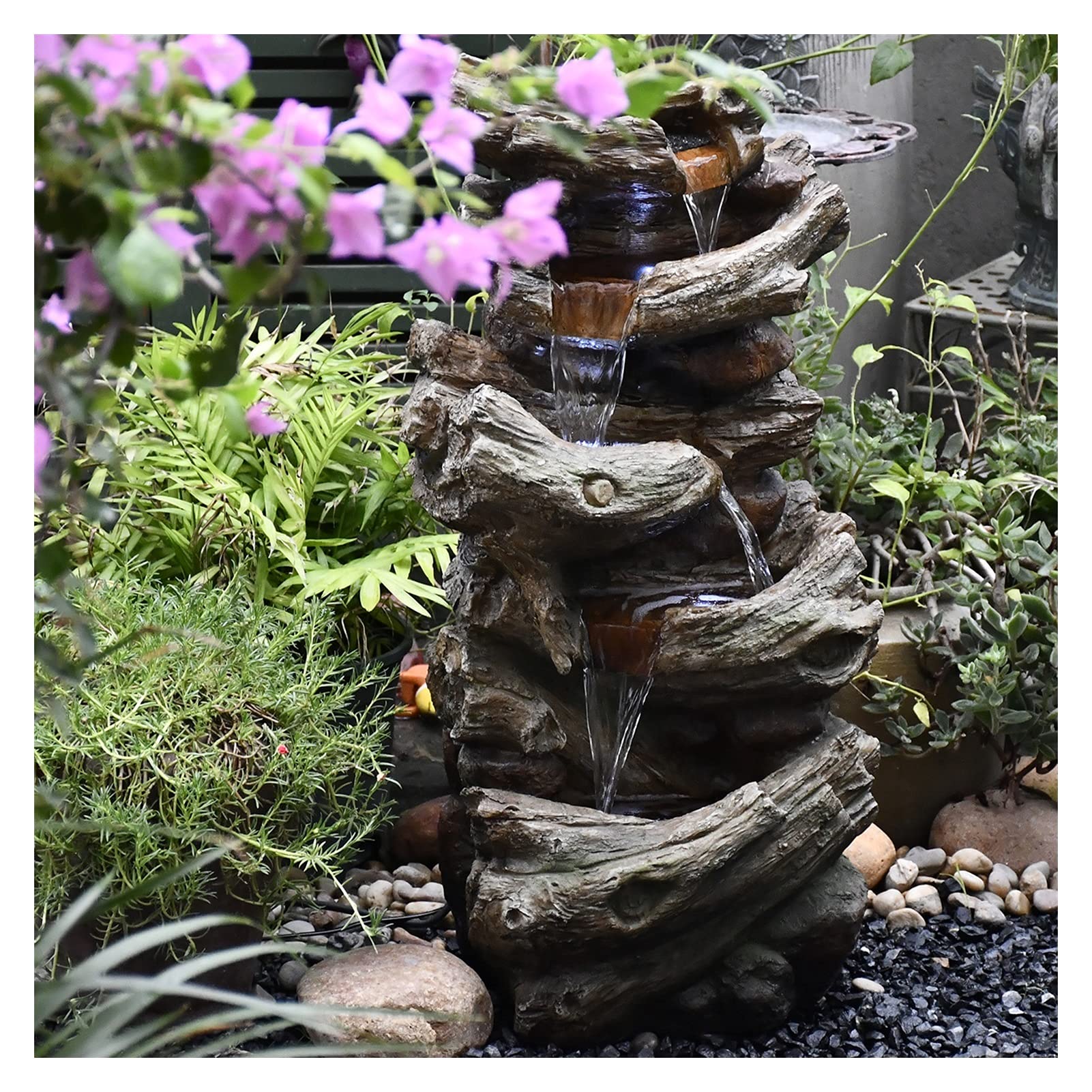 WHNB 30.7 Inch Tall 5-Tier Rock Waterfall Fountain with LED Lights for Indoor/Outdoor Decor - Perfect for Garden, Patio, Living Room & Office Relaxation