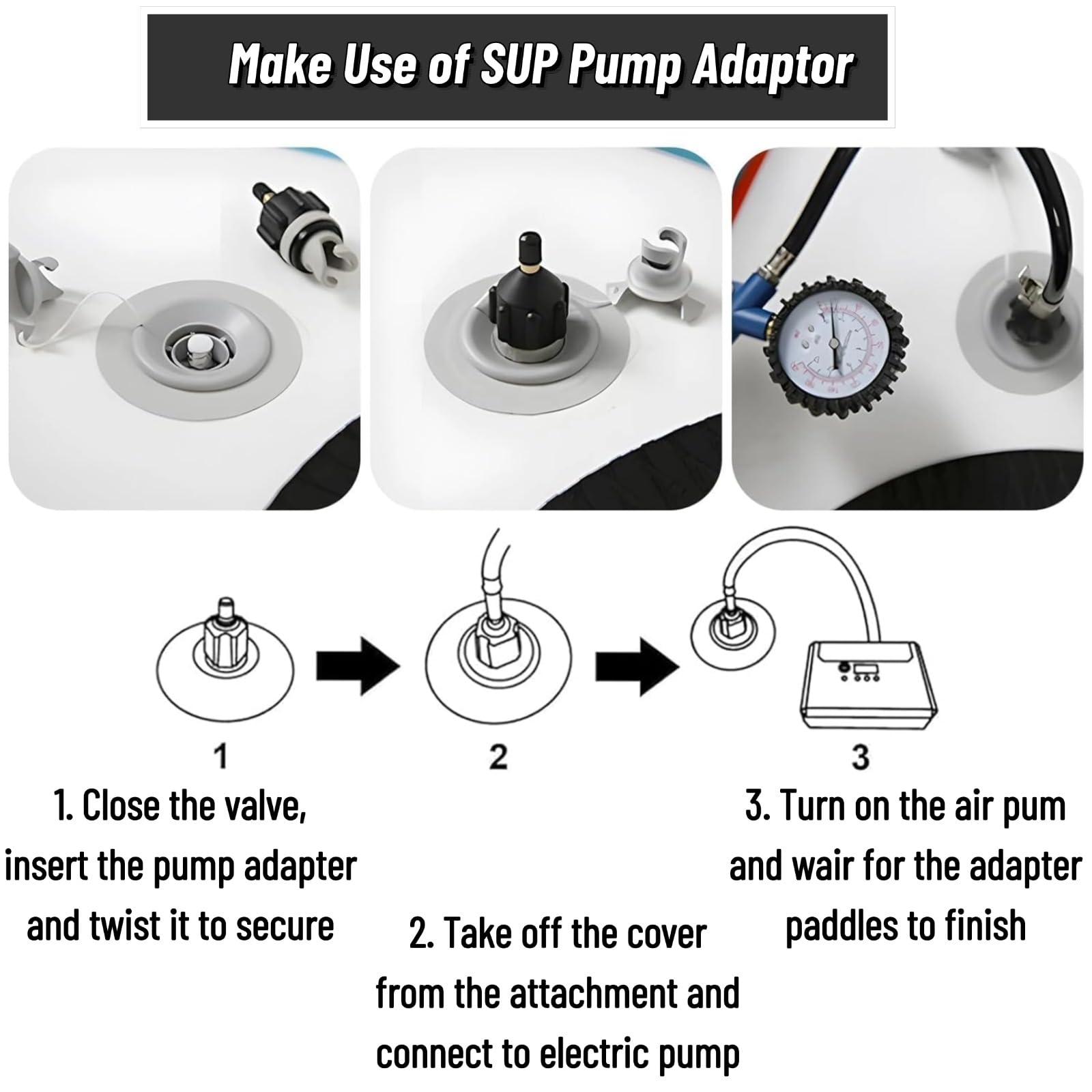 Inflatable Paddle Board Air Nozzle - Rubber Rowing Boat Air Valve & Car Pump Adapter - Universal Inflatable Pump Accessory for SUP, Kayak, Pool Floats & Water Sports Gear