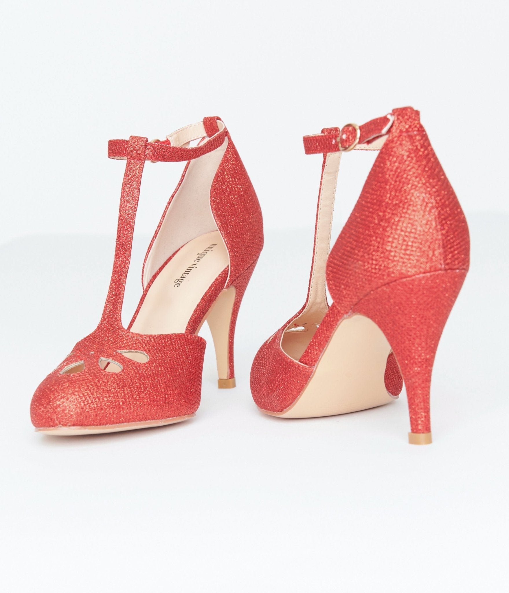 Vintage 1920s Red Sparkle T-Strap Dance Shoes - Retro Flapper Heels for Swing Dancing & Gatsby Parties - Women's Dress Pumps for Costumes, Weddings & Special Occasions
