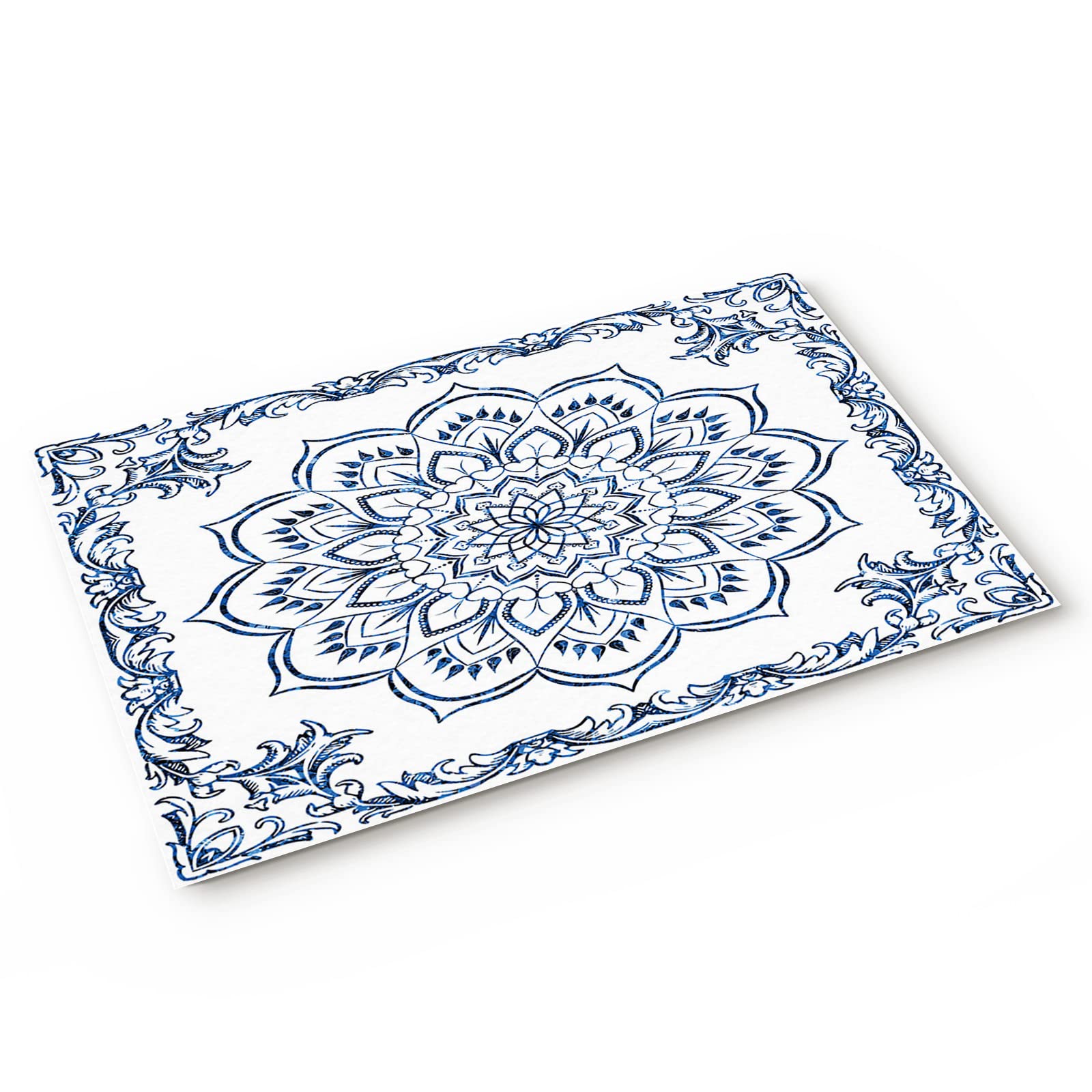 Blue Mandala Abstract Geometric Door Mat - Non-Slip Rubber Welcome Mat for Front Door, Outdoor Entrance, Kitchen & Bathroom (18x30 Inch) - Perfect for Home Decor, Entryway Protection & Shoe Drying