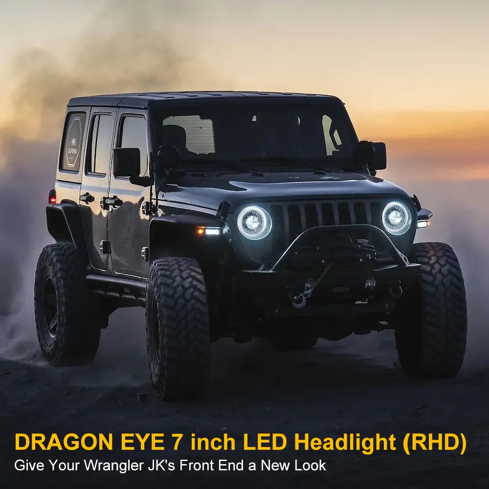 LOYO 7 Inch Dragon Eye LED Headlights - RHD Compatible with Jeep Wrangler JK JKU TJ LJ, Chevy, Ford, GMC & More | High-Performance Off-Road Lighting for Night Driving & Adventure