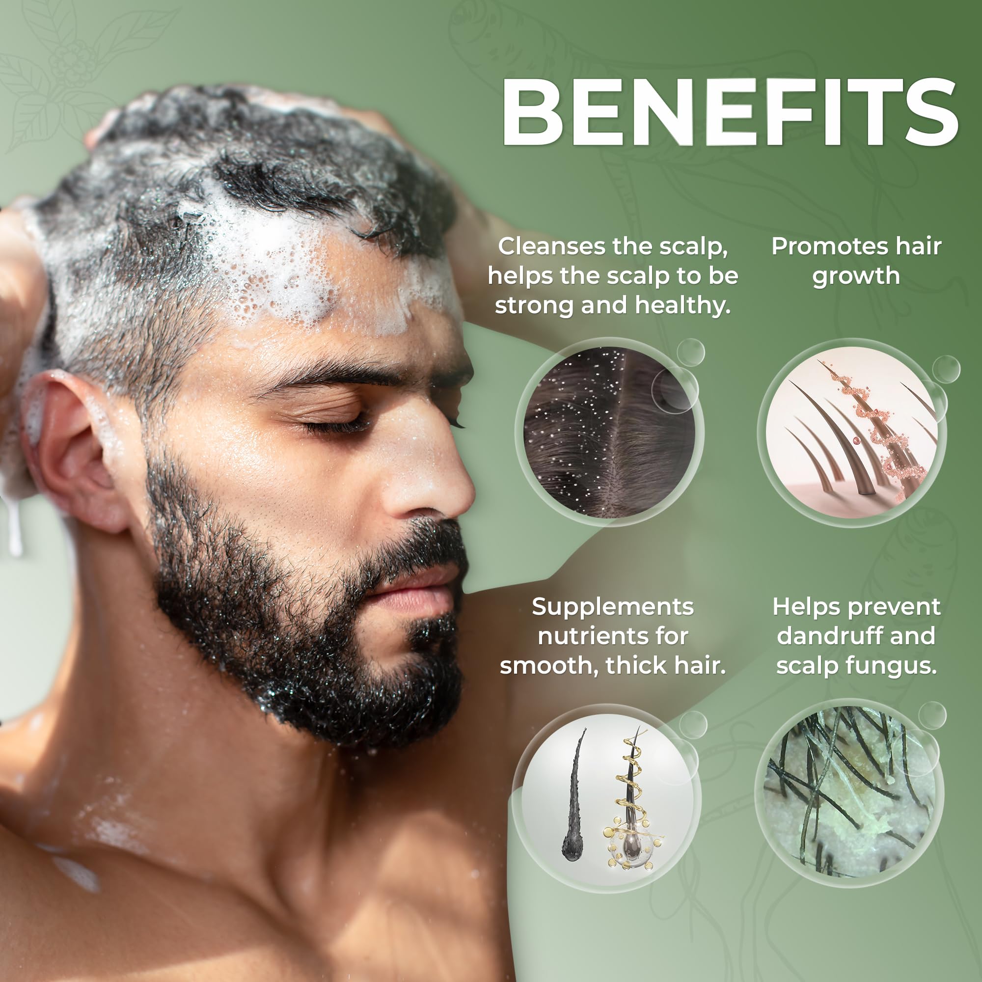 ABERA Langbian Anti-Dandruff Shampoo with Ginseng Extract - Natural Herbal Formula, Paraben & Sulfate Free (3-Pack) | Includes Free Grapefruit Serum & Scalp Massage Comb | For Dry, Itchy Scalp & Flaky Hair Care
