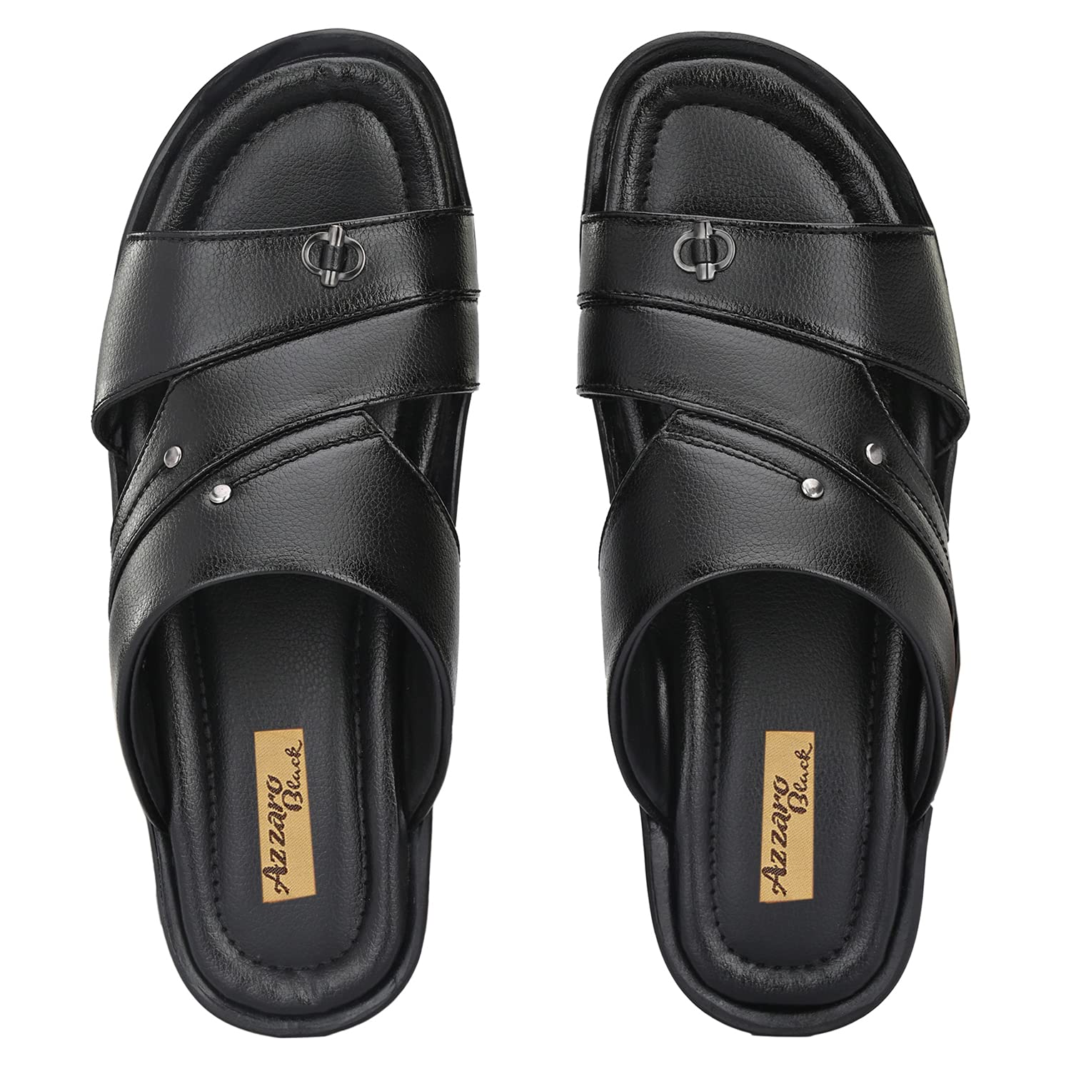 AZZARO BLACK Men's Synthetic Leather Slip-On Casual Slippers - Comfortable Indoor & Outdoor House Shoes for Lounging, Errands, and Relaxation