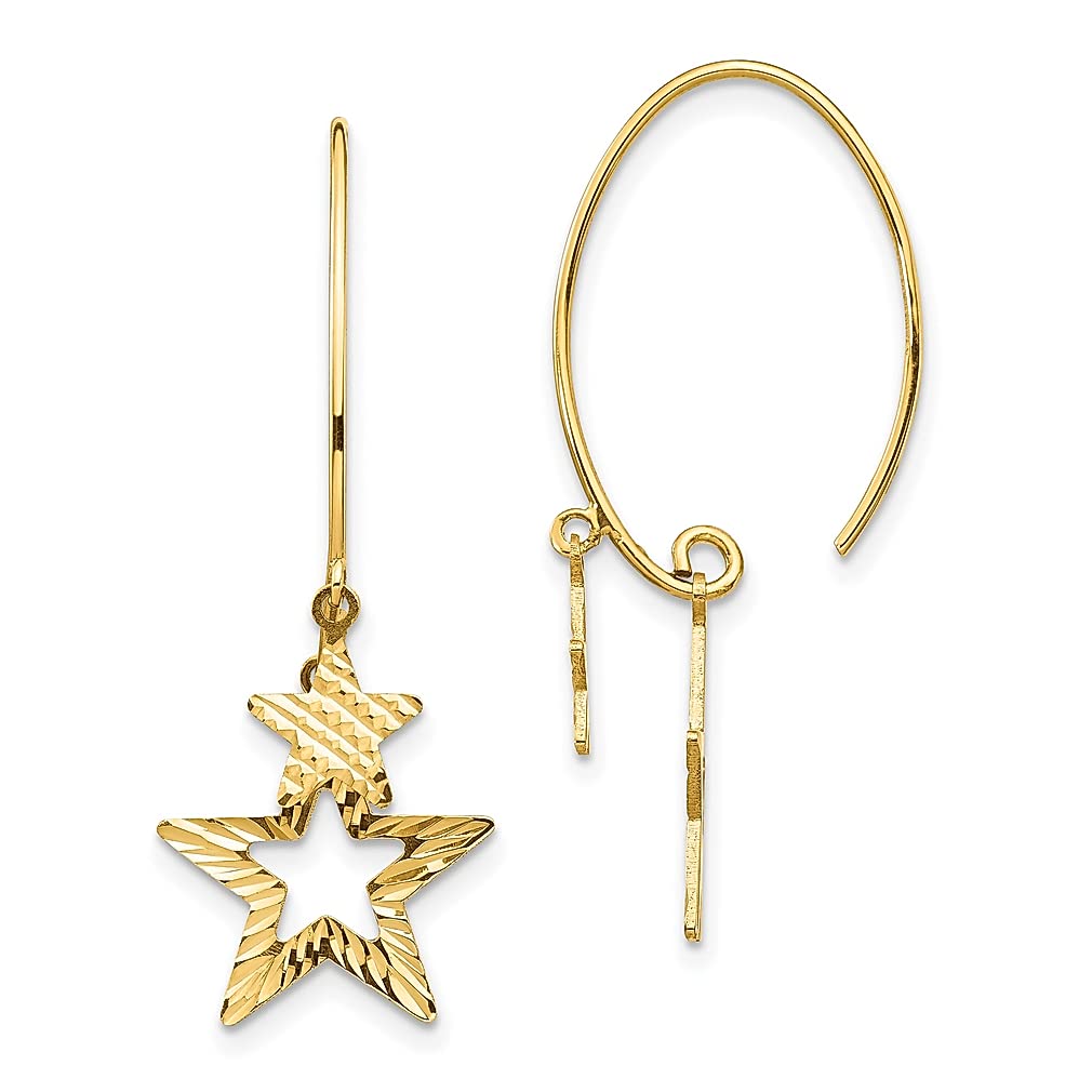14K Yellow Gold Star Dangle Earrings for Women - Celestial Drop Fine Jewelry - Perfect Gift for Her - Ideal for Parties, Weddings & Everyday Elegance