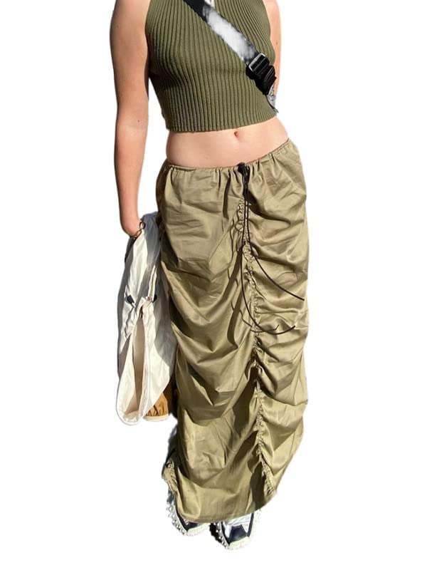 Y2K Aesthetic Maxi Skirts - Vintage Baggy Cargo Drawstring Skirt for Women | Hippie Grunge & Techwear Fashion | Perfect for E-Girls, Streetwear, and Festival Outfits