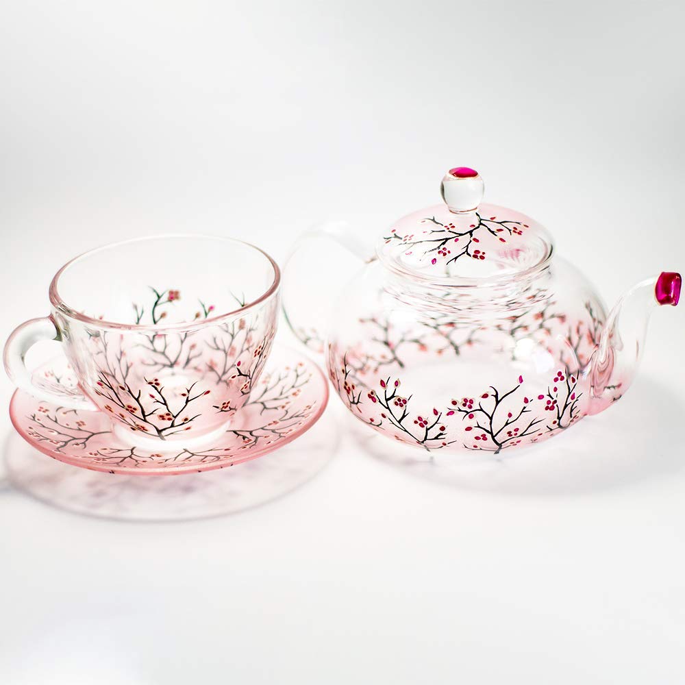 Exclusive Hand-Painted Glass Teapot Set with Cup & Saucer - Personalized Tea Gift for Women | Perfect for Afternoon Tea, Bridal Showers & Mother's Day