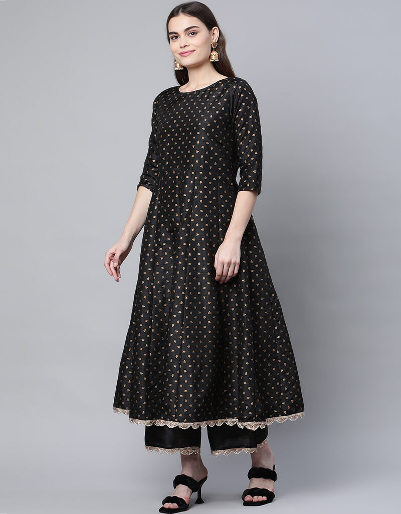 Elegant Black Poly Silk Salwar Suit with Palazzo Pants - Perfect for Weddings, Parties & Festive Occasions