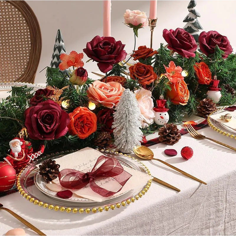 Yannew Burnt Orange Artificial Roses Combo Box - 24pcs Real Touch Silk Flowers for DIY Fall Wedding Bouquets, Boho Home Decor, Table Centerpieces & Seasonal Arrangements