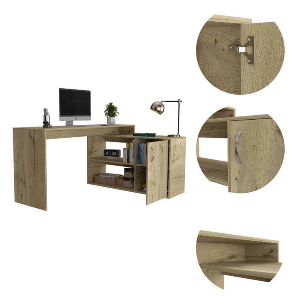 TUHOME Beige L-Shaped Desk - Engineered Wood for Home Office