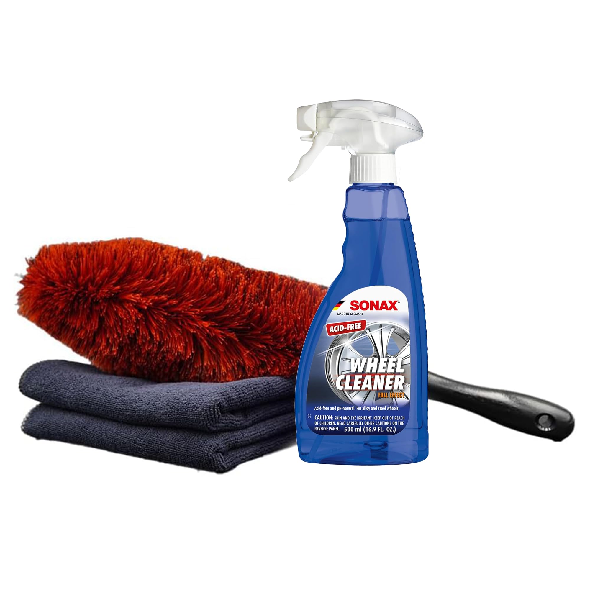 SONAX Wheel Brush Combo - Complete Car Wheel Cleaning Kit with Brake Dust Remover & Microfiber Towel | Professional-Grade Wheel Cleaner for Cars, Trucks & SUVs | Easy to Use Wheel Detailing Tool (SON-232200-AZBN) | Perfect for Deep Cleaning Alloy Rims & Removing Tough Brake Dust
