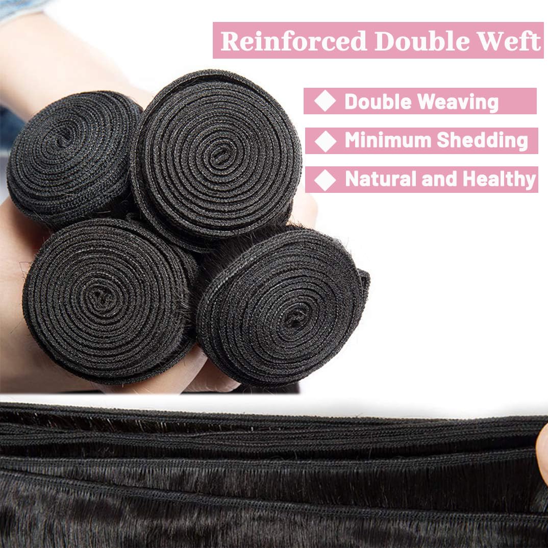 28 30 32 Inch Brazilian Virgin Human Hair Bundles 3PCS - 100% Unprocessed Straight Hair Weft Extensions for Black Women | Natural Black Color | Perfect for Daily Styling, Weddings & Special Occasions