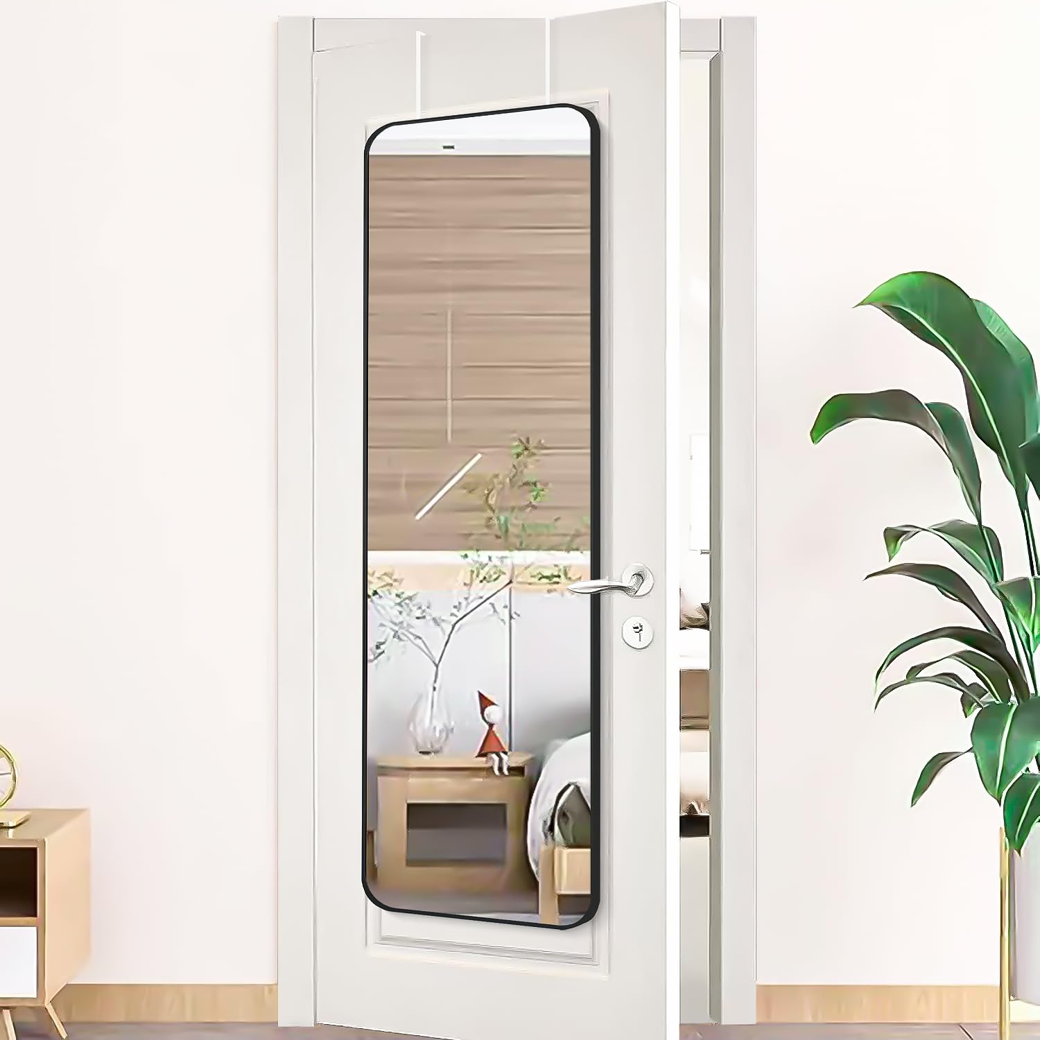 57x20 Inch Full Length Mirror - Black Wall Mounted & Floor Standing Dressing Mirror with Metal Frame (5.7ft Tall, 1.3ft Body) for Bedroom, Living Room & Entryway - Perfect for Outfit Checks & Home Decor
