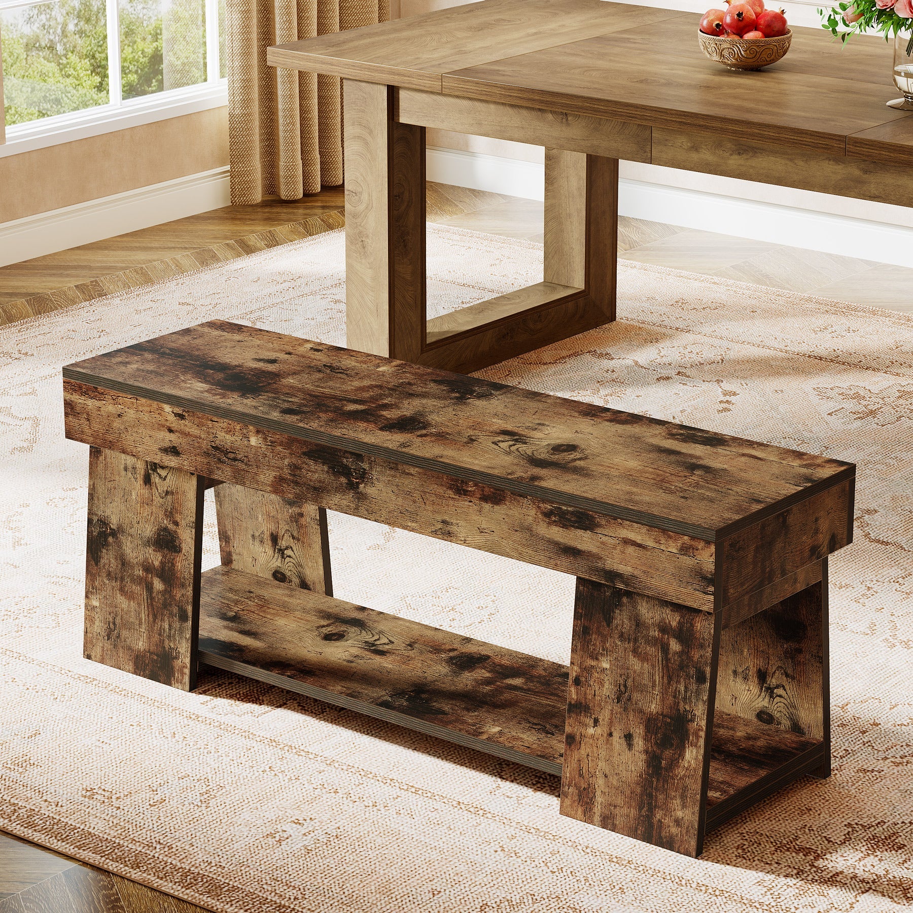 41-Inch Dining Bench with Storage Shelf - Long Kitchen Bench for Dining Room, Breakfast Nook & Entryway - Space-Saving Storage Solution