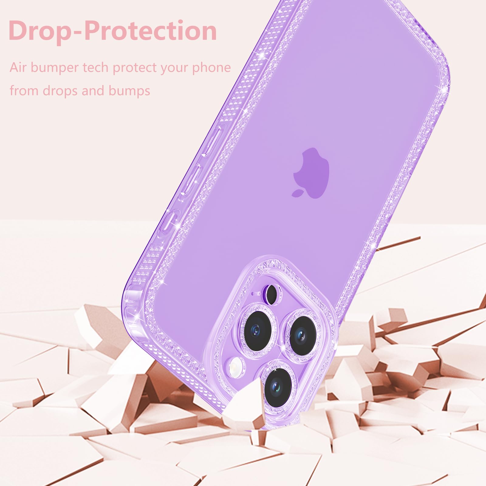 ZTOFERA Sparkly Glitter Clear Case for iPhone 15 Pro Max 6.7 inch - Cute Purple Bling Flexible Soft TPU Silicone Protective Cover for Women & Girls - Perfect for Everyday Use, Parties, and Special Occasions