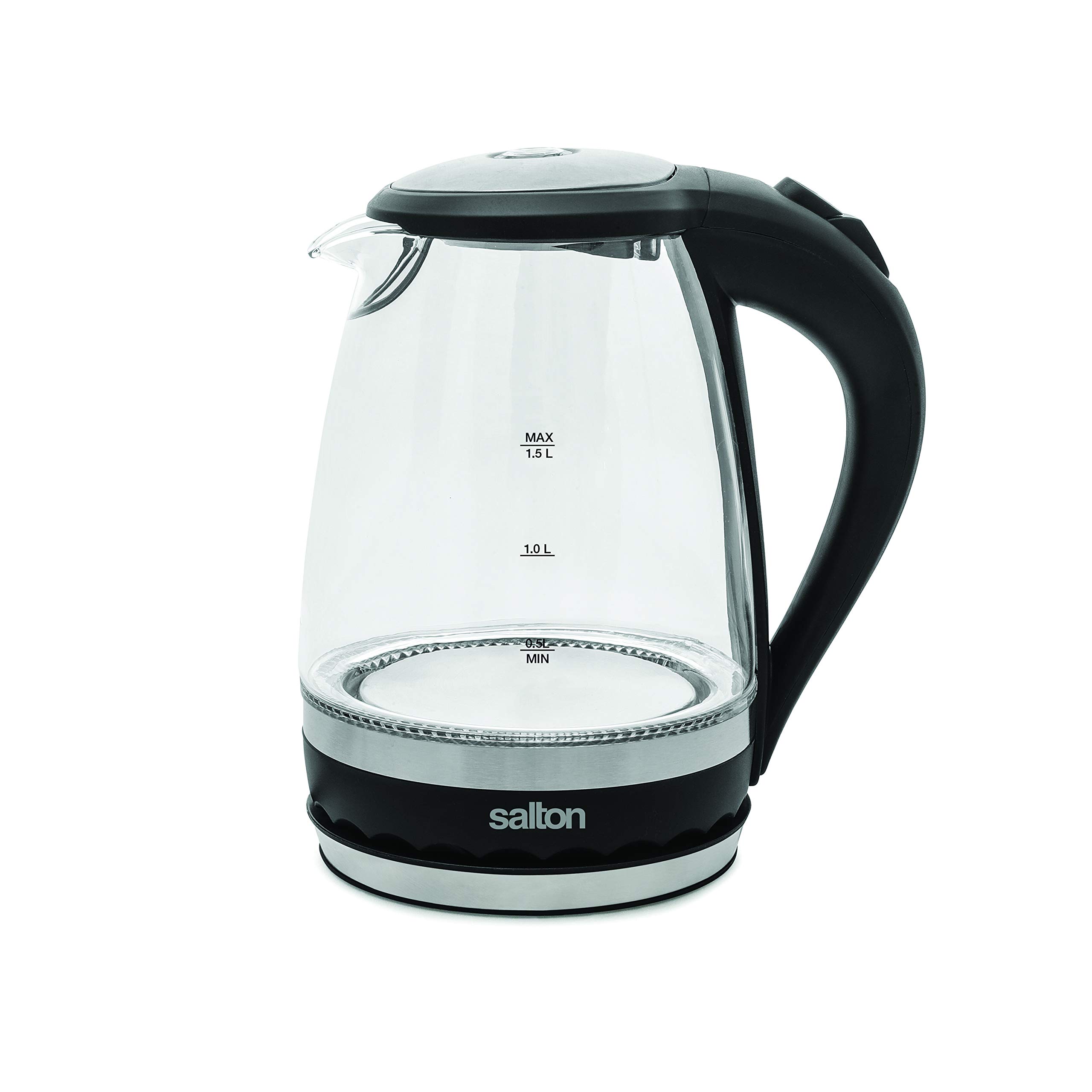 Salton GK1831 Cordless Electric Glass Kettle - 1.5L/Quart Water Boiler & Tea Heater with Auto Shut-Off, Boil-Dry Protection & Soft Blue LED Light - 1100W Fast Heating for Coffee, Tea & Instant Meals - Perfect for Home, Office & Dorm Use