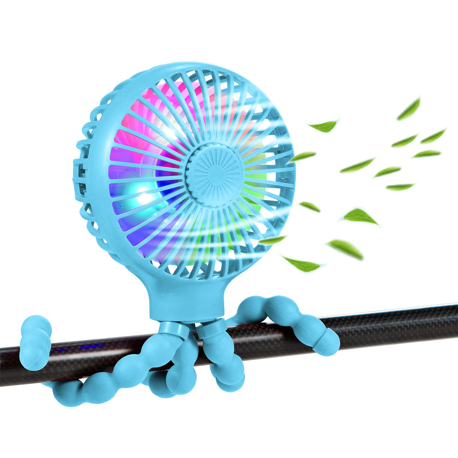 Upgraded Stroller Fan - Mini USB Rechargeable Battery Operated Desk Fan with Flexible Tripod & 3 Speed Settings - Portable Clip On Fan for Baby Stroller, Car Seat, Crib, Treadmill, Office & Home Use (Blue)