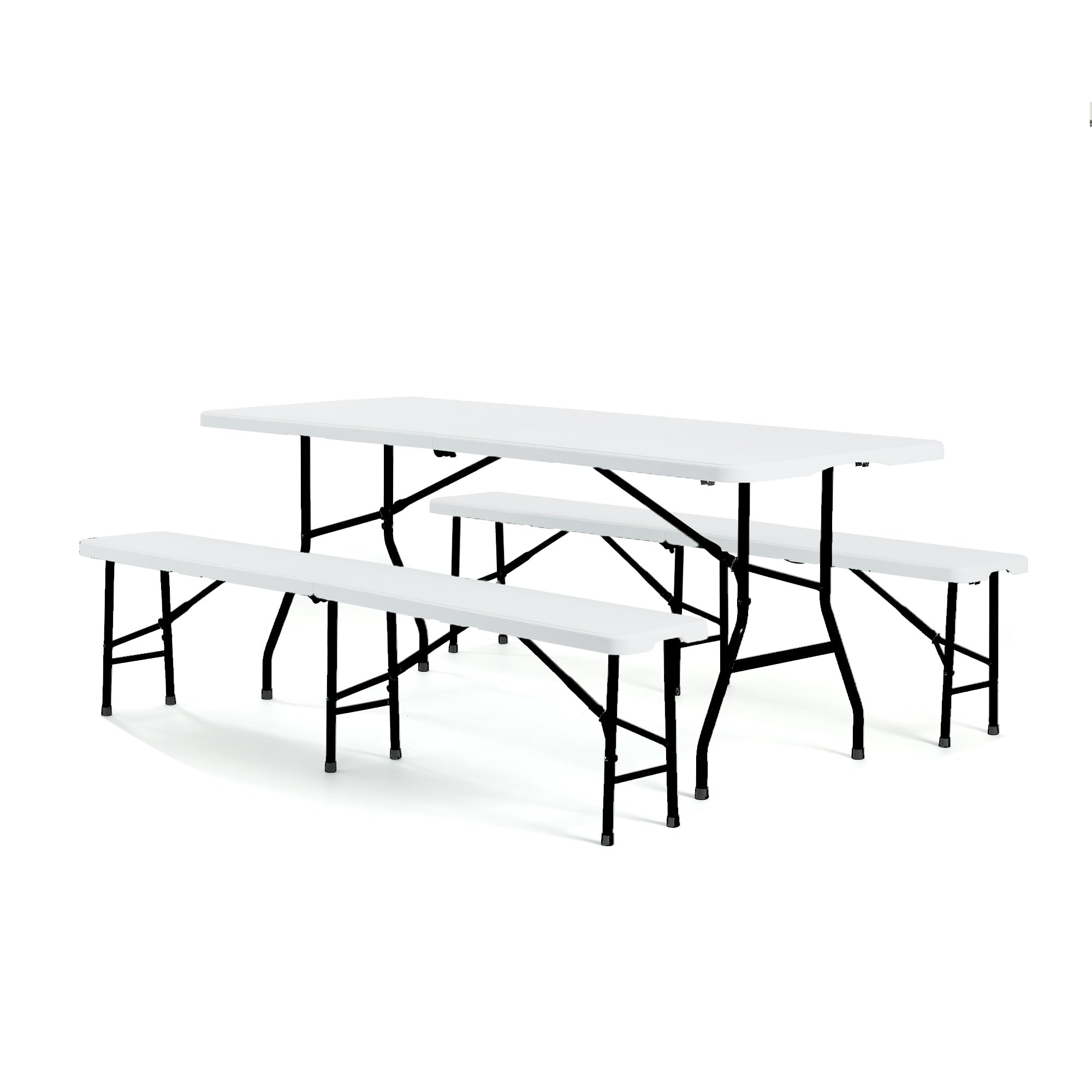 Real Relax 6-Foot Picnic Table Set with 2 Folding Benches | 3-Piece White HDPE Portable Outdoor Dining Set for Camping, Backyard, Garden, Parties & Picnics | Perfect for Family Gatherings, BBQs, and Outdoor Entertaining