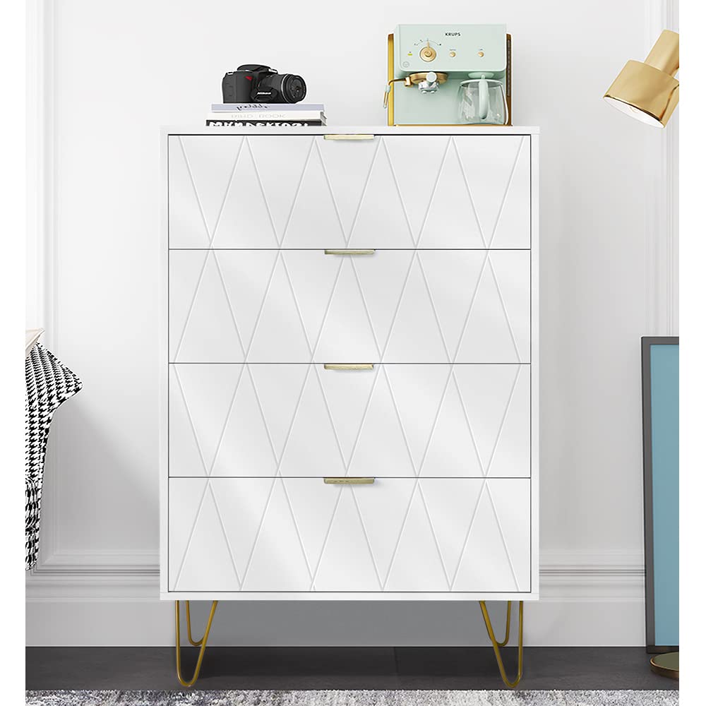 4-Drawer Dresser Organizer - White Storage Cabinet with Chest of Drawers, Perfect for Bedroom, Living Room & Hallway - Space-Saving Clothes & Accessories Storage Solution