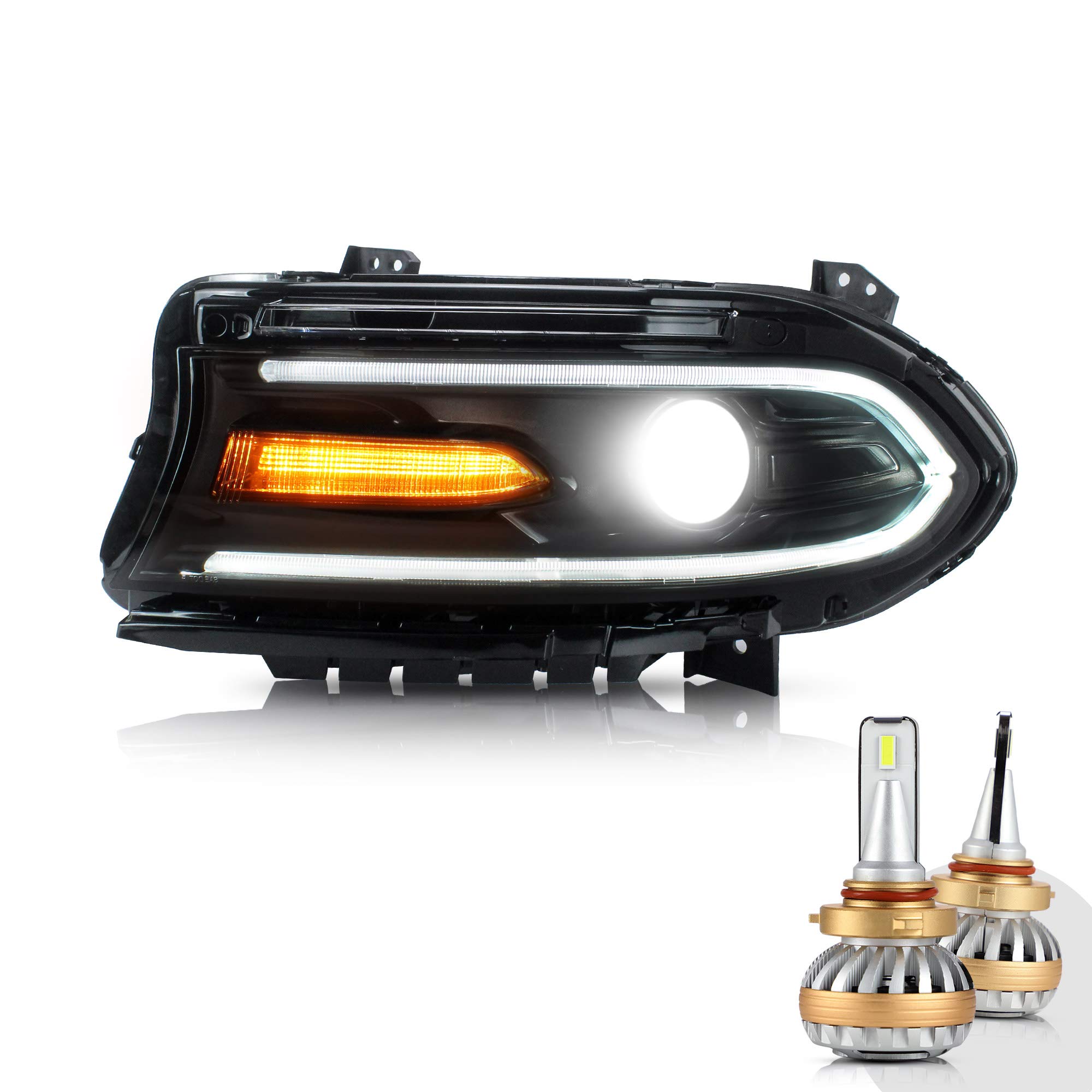 VLAND 9005 LED Projector Headlights Assembly with Dual Beam Lens & DRL - Compatible for Dodge Charger 2015-2020 (Left Side) - High Brightness for Night Driving & Enhanced Safety