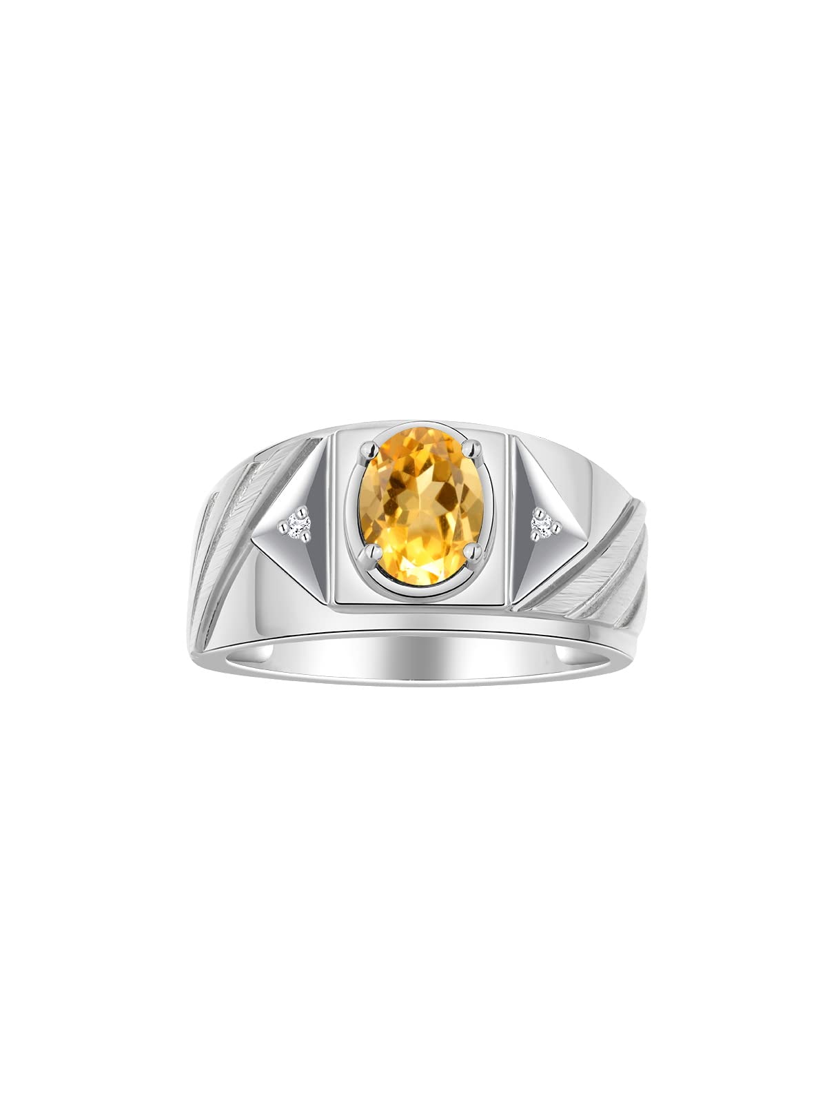 Rylos Men's Sterling Silver Designer Rings - Classic 8x6MM Oval Gemstone & Diamond Accents Birthstone Rings (Sizes 8-13) - Perfect for Weddings, Anniversaries & Gifts