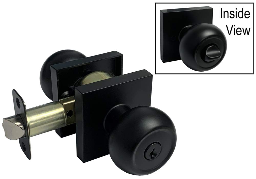 Black Square Entry Door Lock Set with Round Handle Knob & Single Cylinder Deadbolt - Keyed Alike Combo Pack (5 Sets) - Perfect for Home, Office & Apartment Security Installation