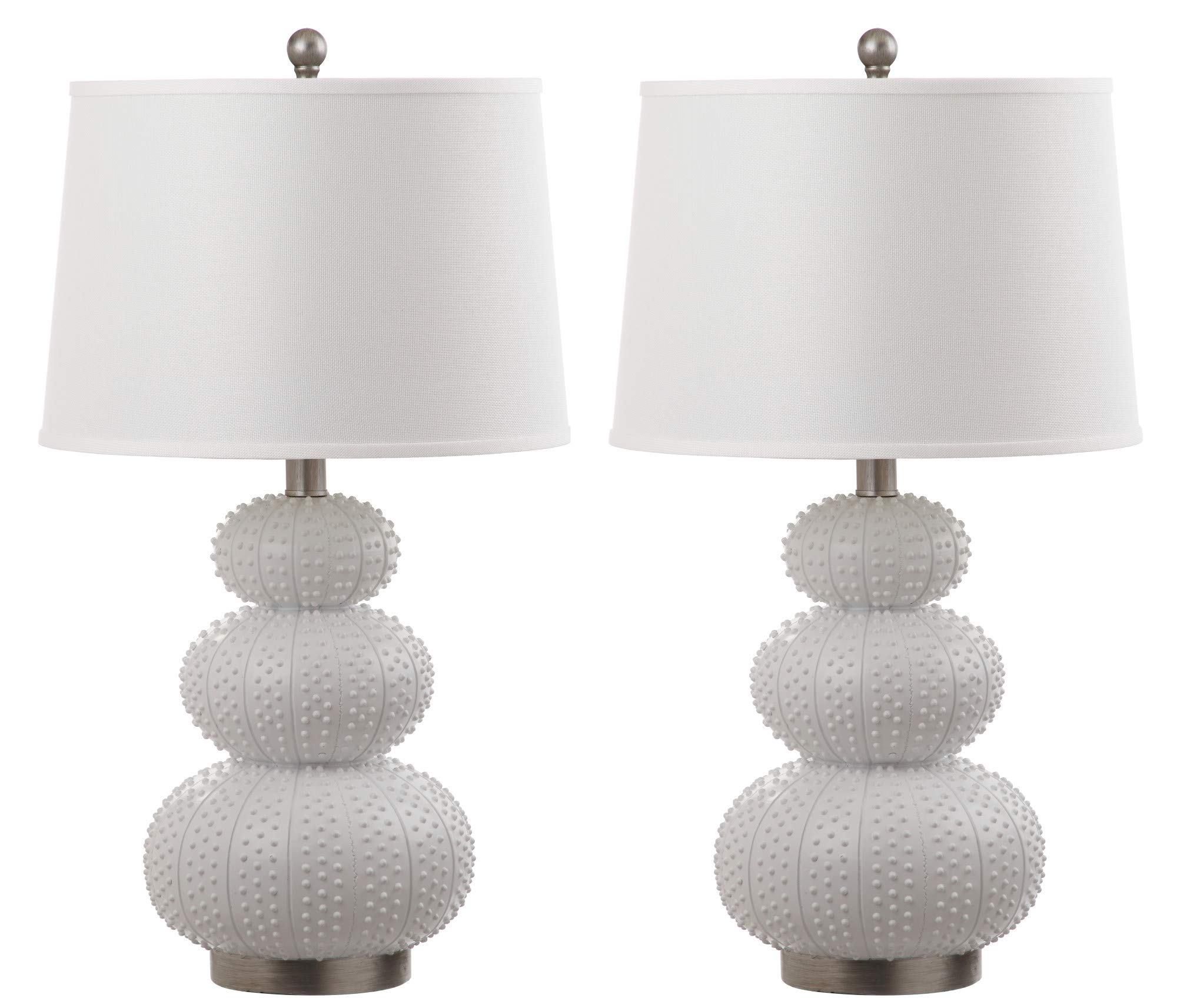 SAFAVIEH Rita Modern Contemporary White Triple Gourd Studded 29-inch Table Lamp Set of 2 with LED Bulbs - Perfect for Bedroom, Living Room, Home Office & Nightstand Lighting Decor