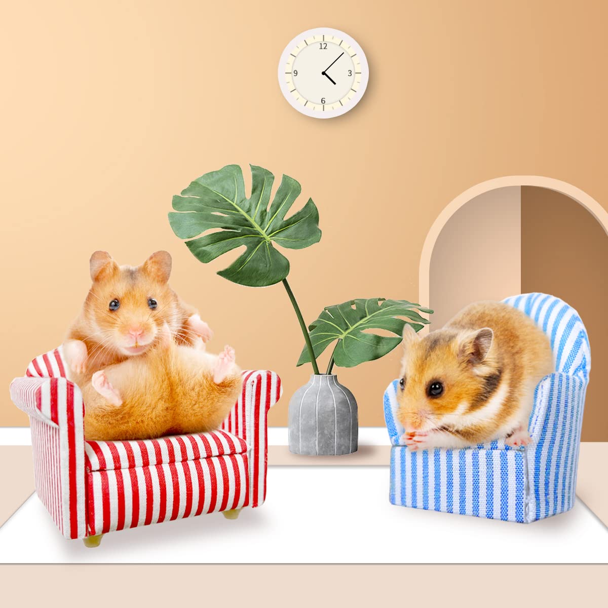 2pcs Mini Cotton Striped Hamster Sofa Bed - Soft Small Animal Chair & House for Guinea Pigs, Sugar Gliders, Hedgehogs, Lizards | Cozy Pet Furniture Accessories for Cages, Playpens & Home Decor