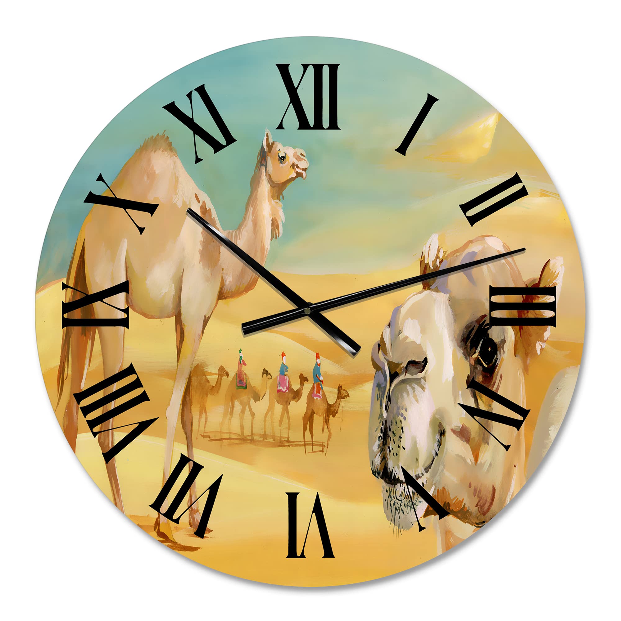 DesignQ Farmhouse Wall Clock 'Camels in The Desert' Animals Large Wall Clock for Bedroom, Living Room, Office Decor