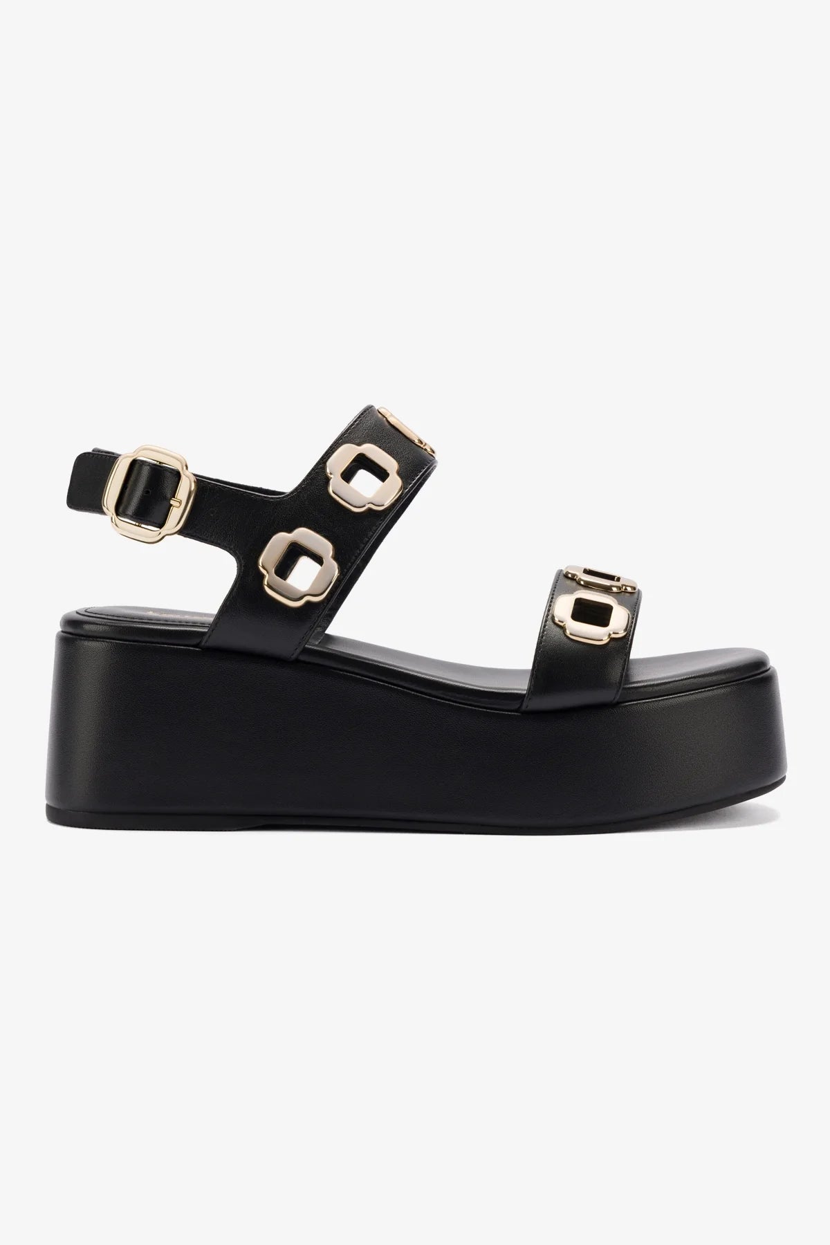 Black Leather Milan Flatform Sandals for Women - Comfortable Summer Wedge Sandals for Beach, Vacation & Casual Outfits