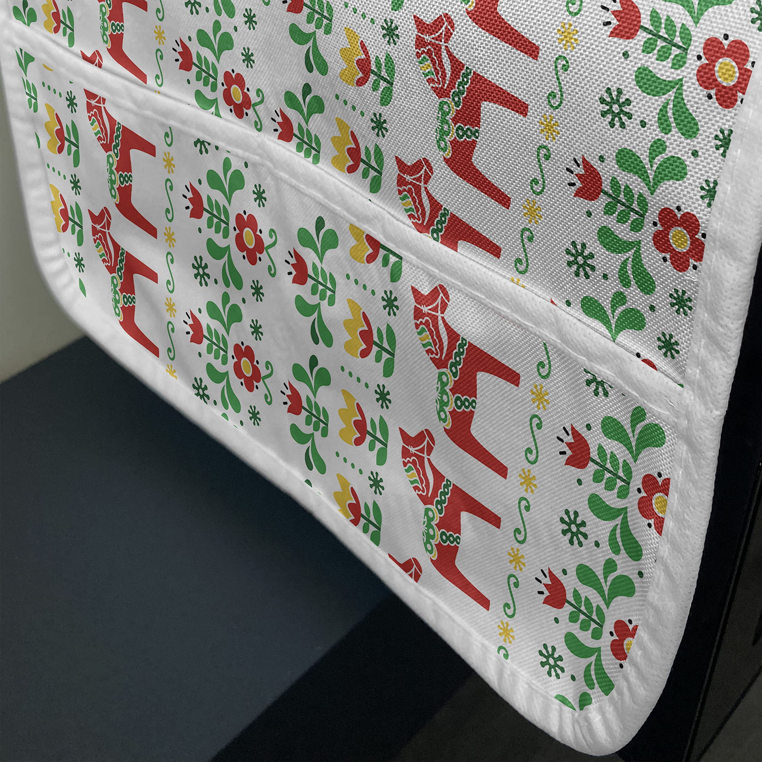 Ambesonne Folk Art Microwave Cover - Scandinavian Swedish Dala Horse & Floral Design, Waterproof Kitchen Organizer with Pockets, 36