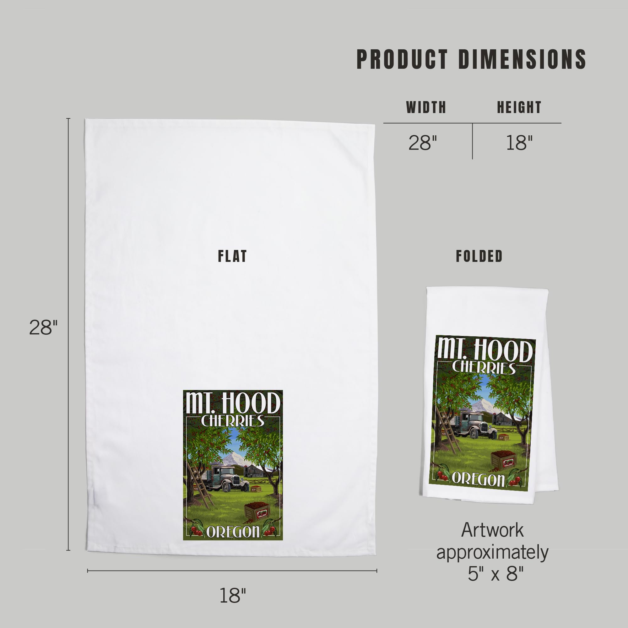 Lantern Press Mt. Hood Oregon Cherries 100% Cotton Tea Towel - Decorative Hand Towel for Kitchen, Home Decor & Gift - Perfect for Drying Dishes, Decorating & Housewarming