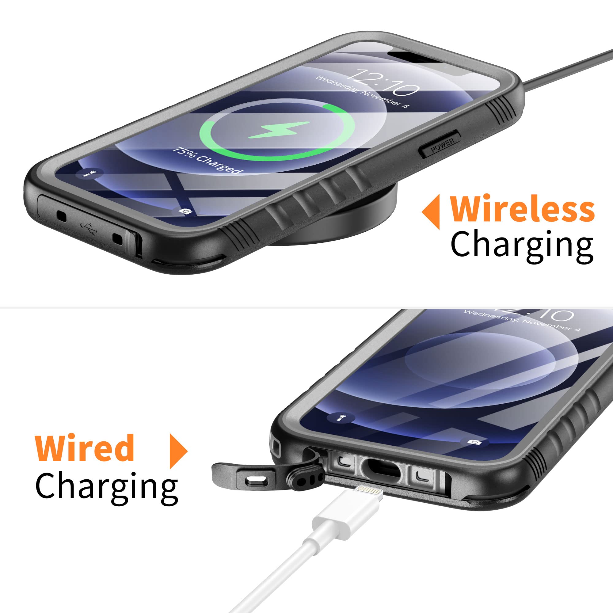 **Waterproof iPhone 12 Pro Max Case (6.7 inch, 2020) – Shockproof Full Body Protective Cover with Built-in Screen Protector – Black | Perfect for Outdoor, Swimming & Extreme Sports**