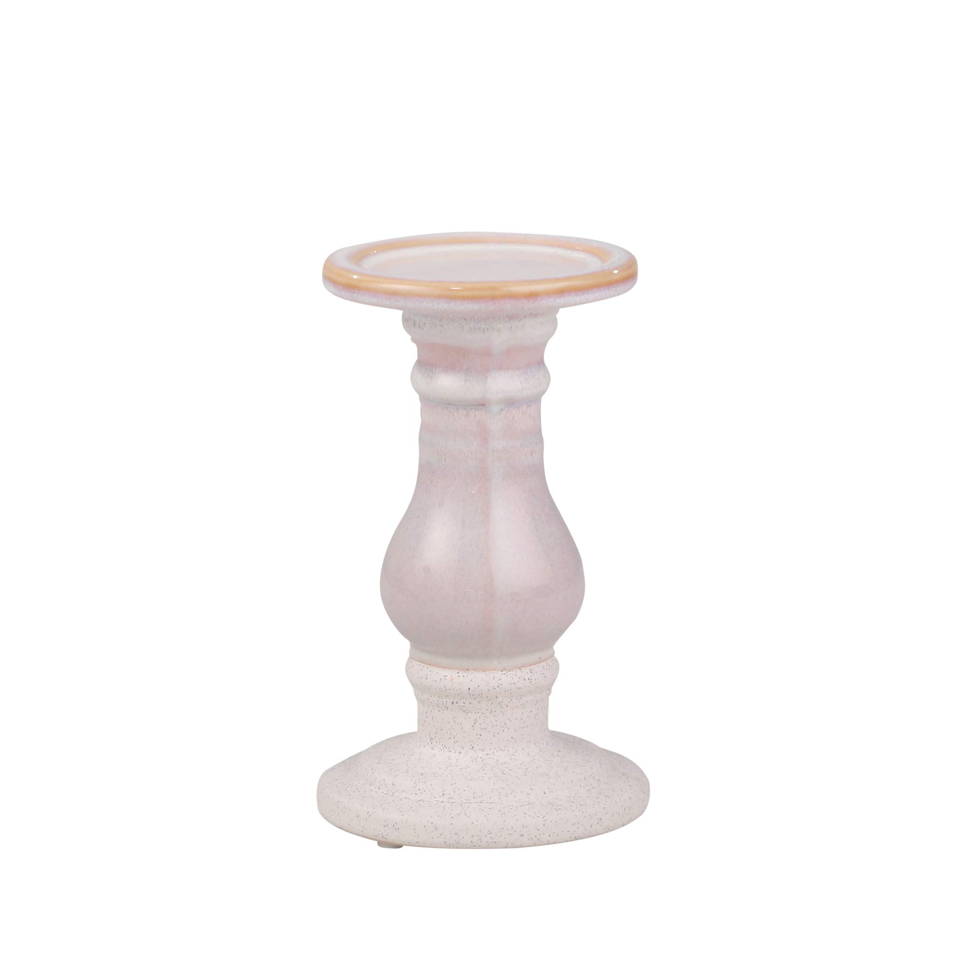 Sagebrook Home 8-Inch Ceramic Candle Holder with Cream Stripes - Elegant Decorative Centerpiece for Dining Table, Wedding, and Home Decor
