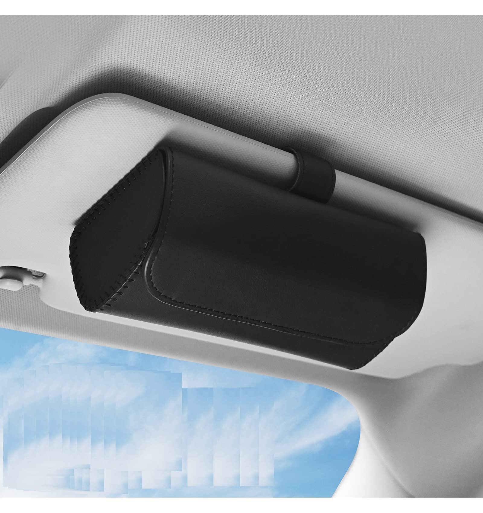 Car Sunglasses Holder for Sun Visor - PU Leather Eyeglasses Storage Case Organizer - Universal Fit for All Vehicles - Perfect for Men & Women - Black - Keep Your Glasses Safe While Driving