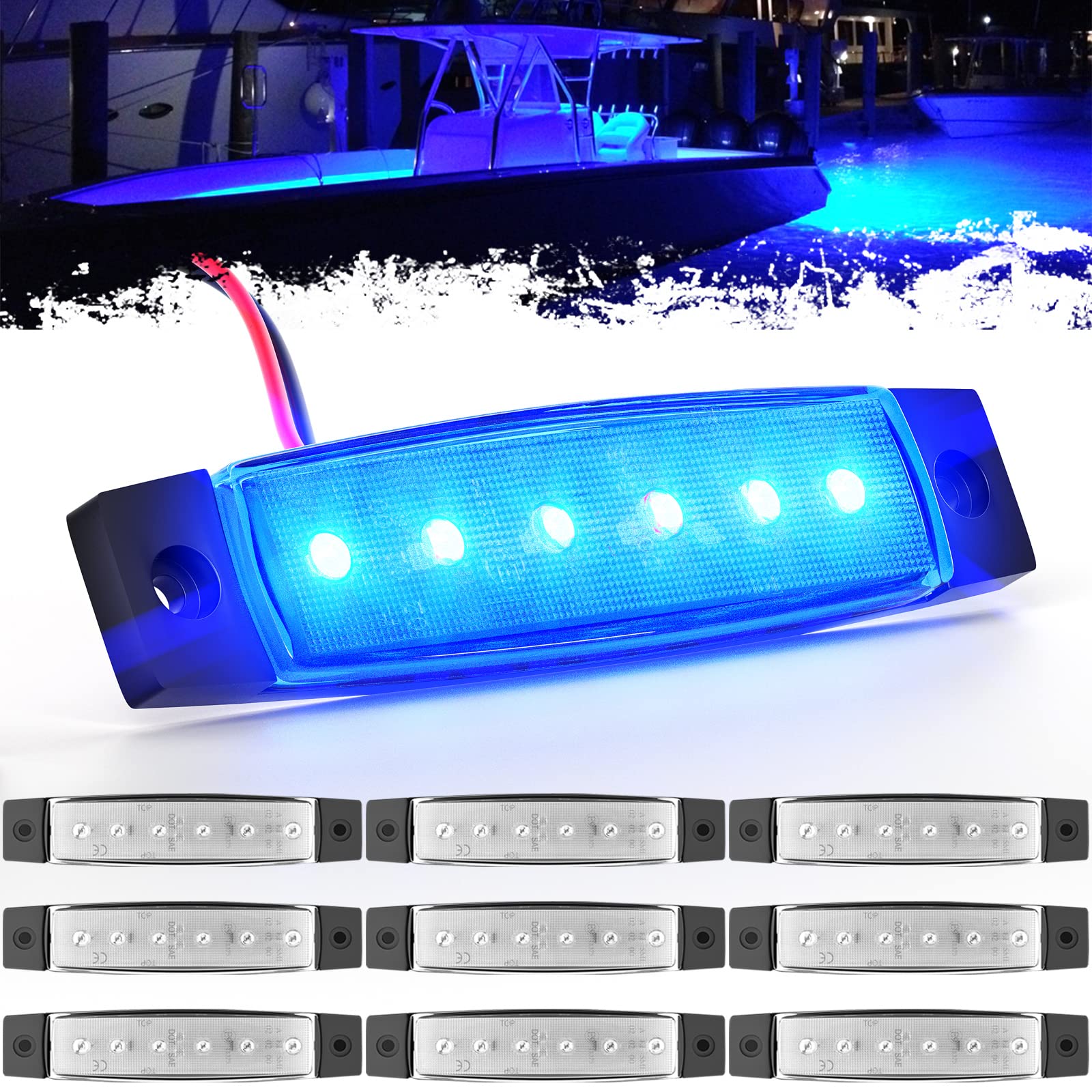PSEQT 10Pcs Blue LED Boat Navigation Lights - 3.8